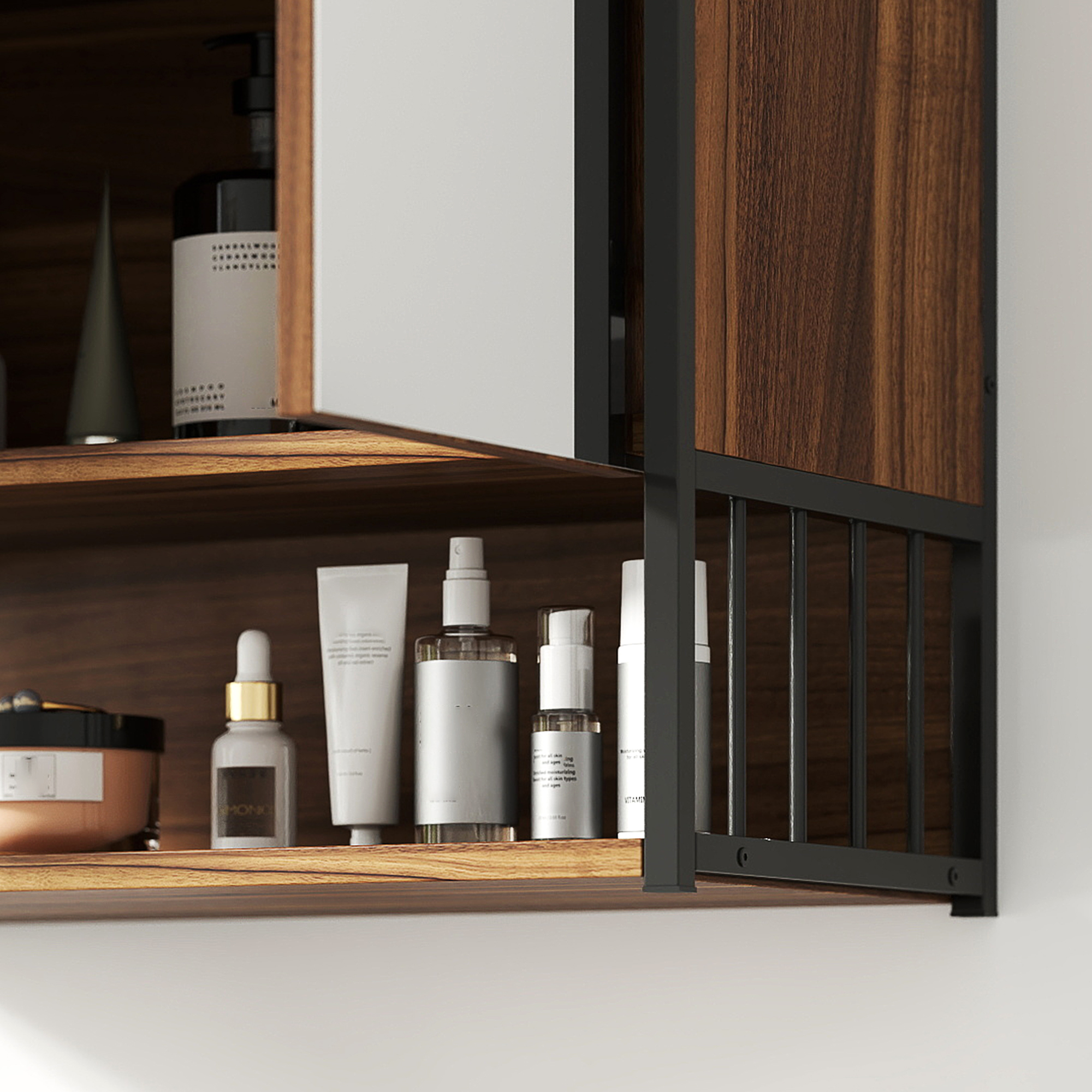 Armoire murale salle de bain avec miroir, meuble salle de bain avec compartiment ouvert et étagère réglable, chêne - COMFORTXL | Leroy Merlin Armoire murale salle de bain avec miroir, meuble salle de bain avec compartiment ouvert et étagère réglable, chêne - COMFORTXL | Leroy Merlin