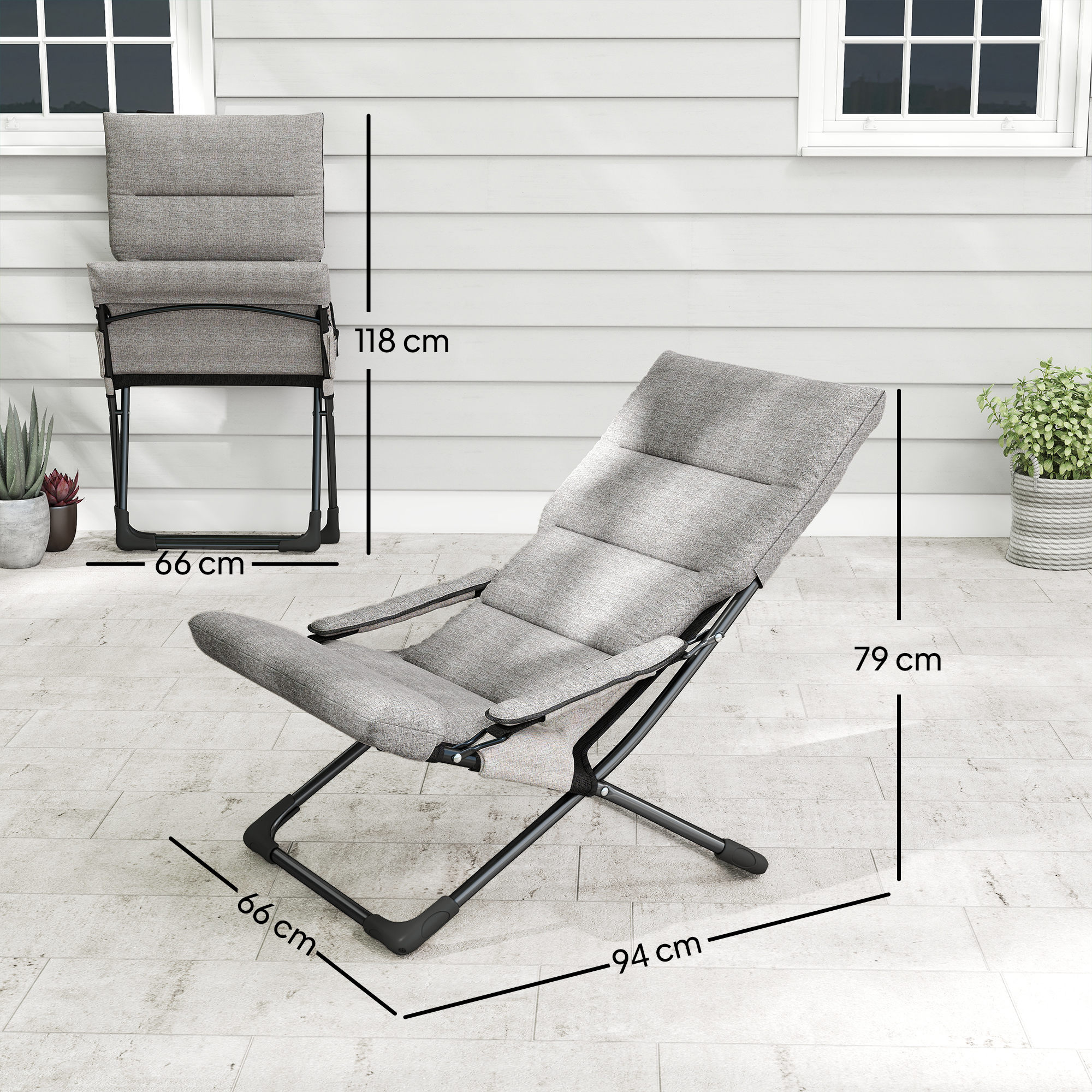 Outsunny Chaise Pliante Extérieure Camping Avec Coussin Épais Amovible – Confort Max Pour Jardin, Terrasse Ou Rando