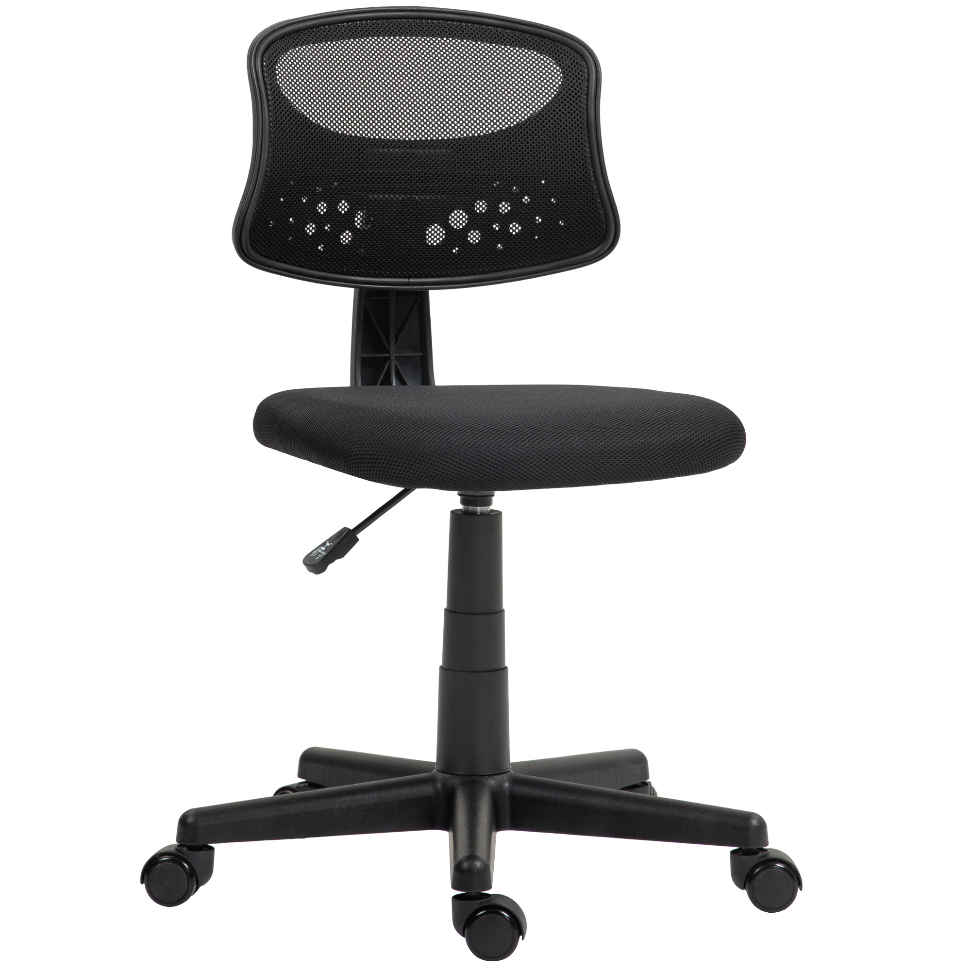 HOMCOM Silla de Oficina sin Brazos Silla de Escritorio Giratoria con Respaldo de Malla Transpirable Altura Ajustable Negro