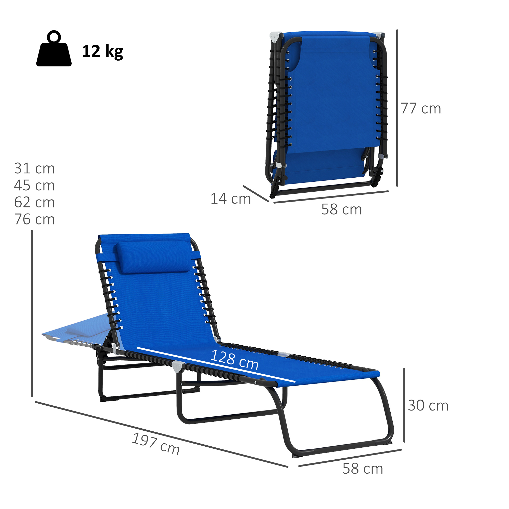 Outsunny Set of Two Folding Sun Loungers, with Four-Position Backs Blue 3