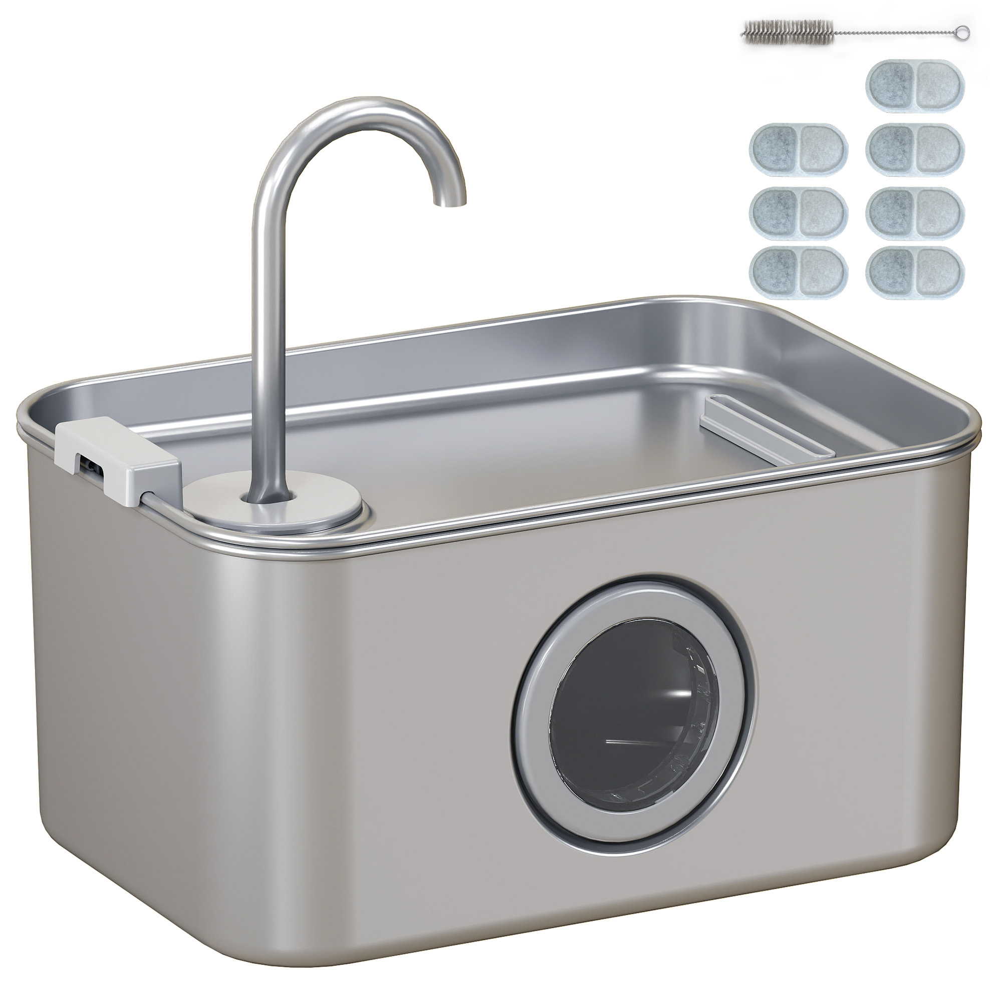 PawHut 3.2L Cat Water Fountain for Drinking, Cat Fountain Stainless Steel with Visible Water-Level Window, Ultra-Silent Pump