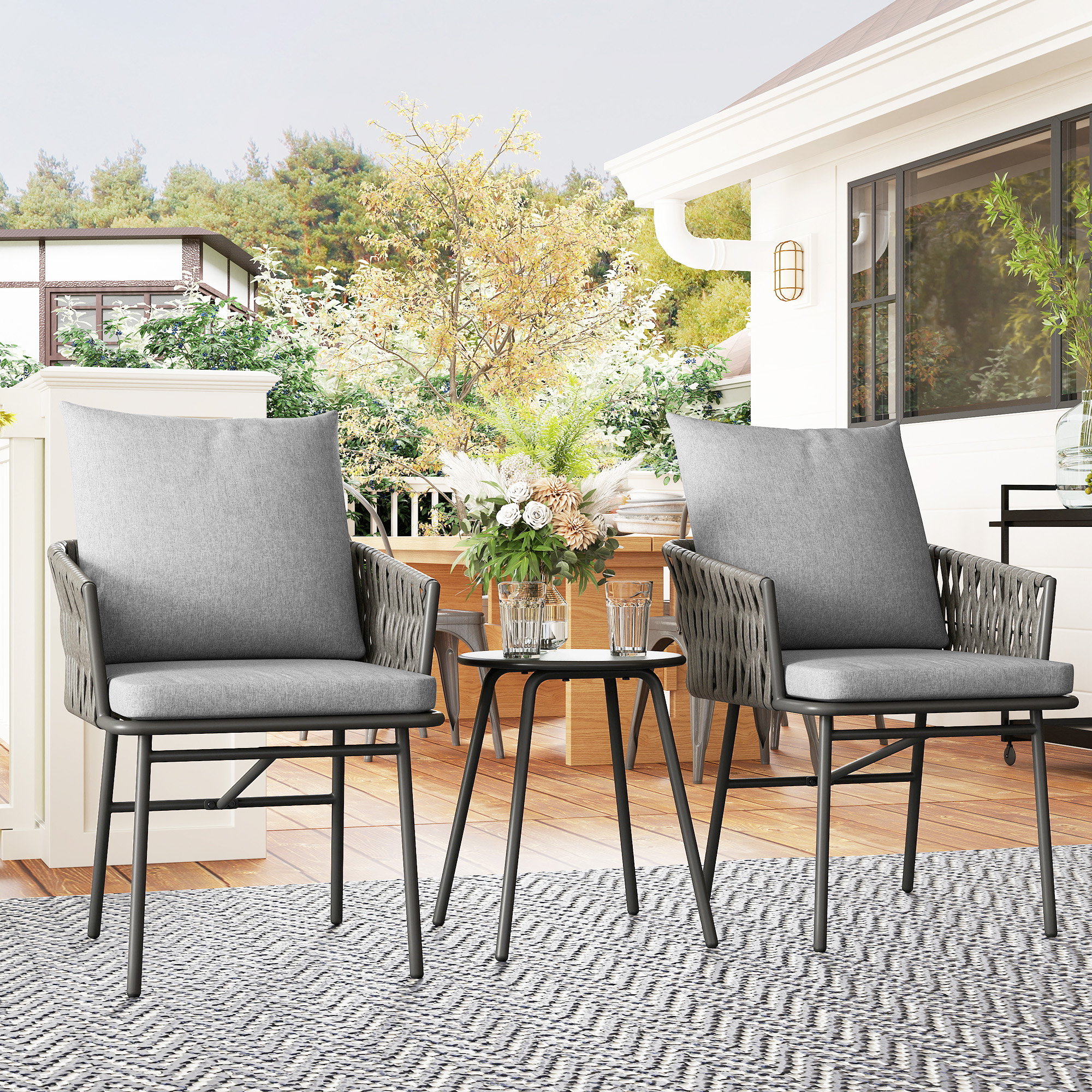 Rattan PE Acciaio Set Giardino Pezzi Outsunny Sedie E
