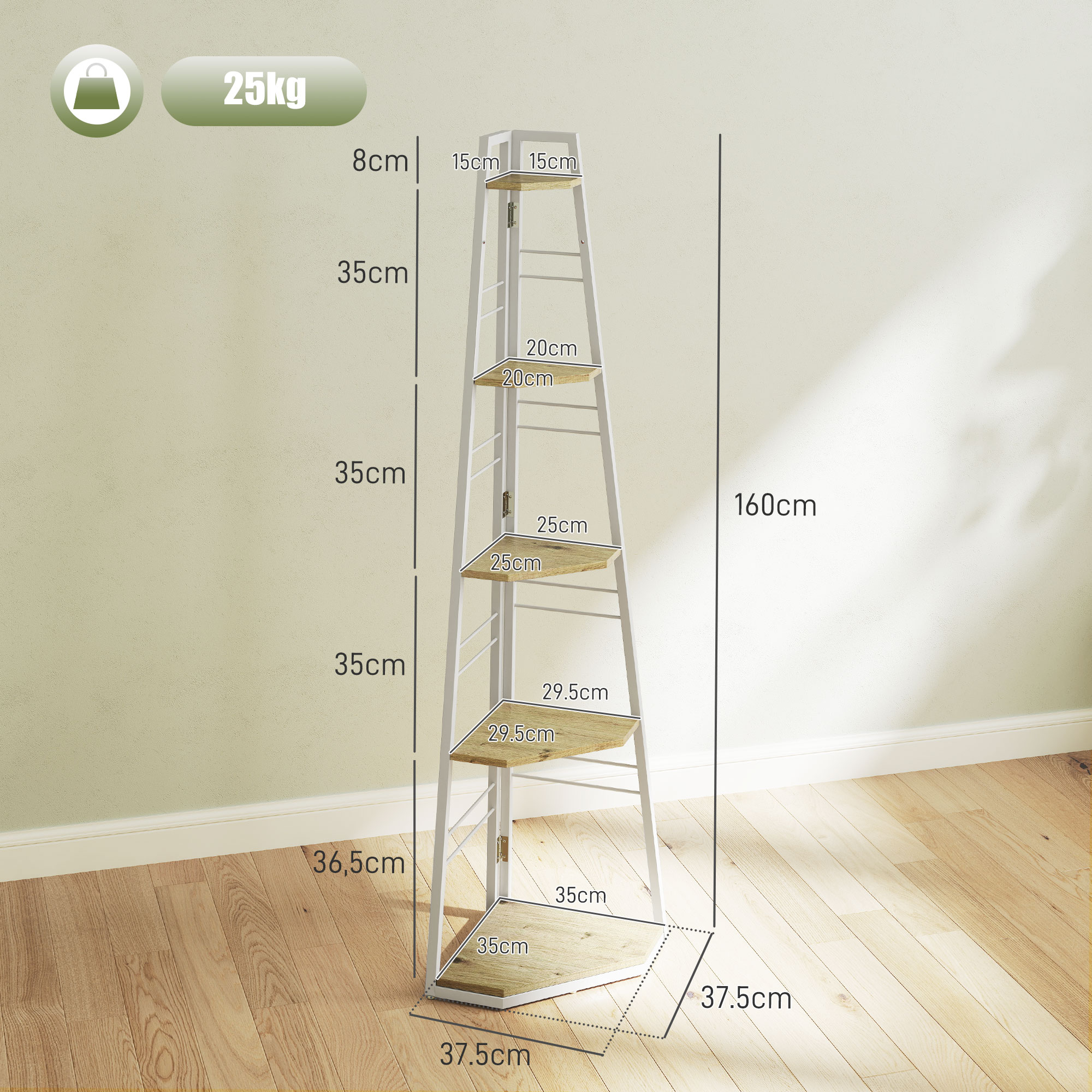  Biblioteca pentru Colt cu 5 Rafturi Pliabila cu Picioruse Regla bile Lemn [2]