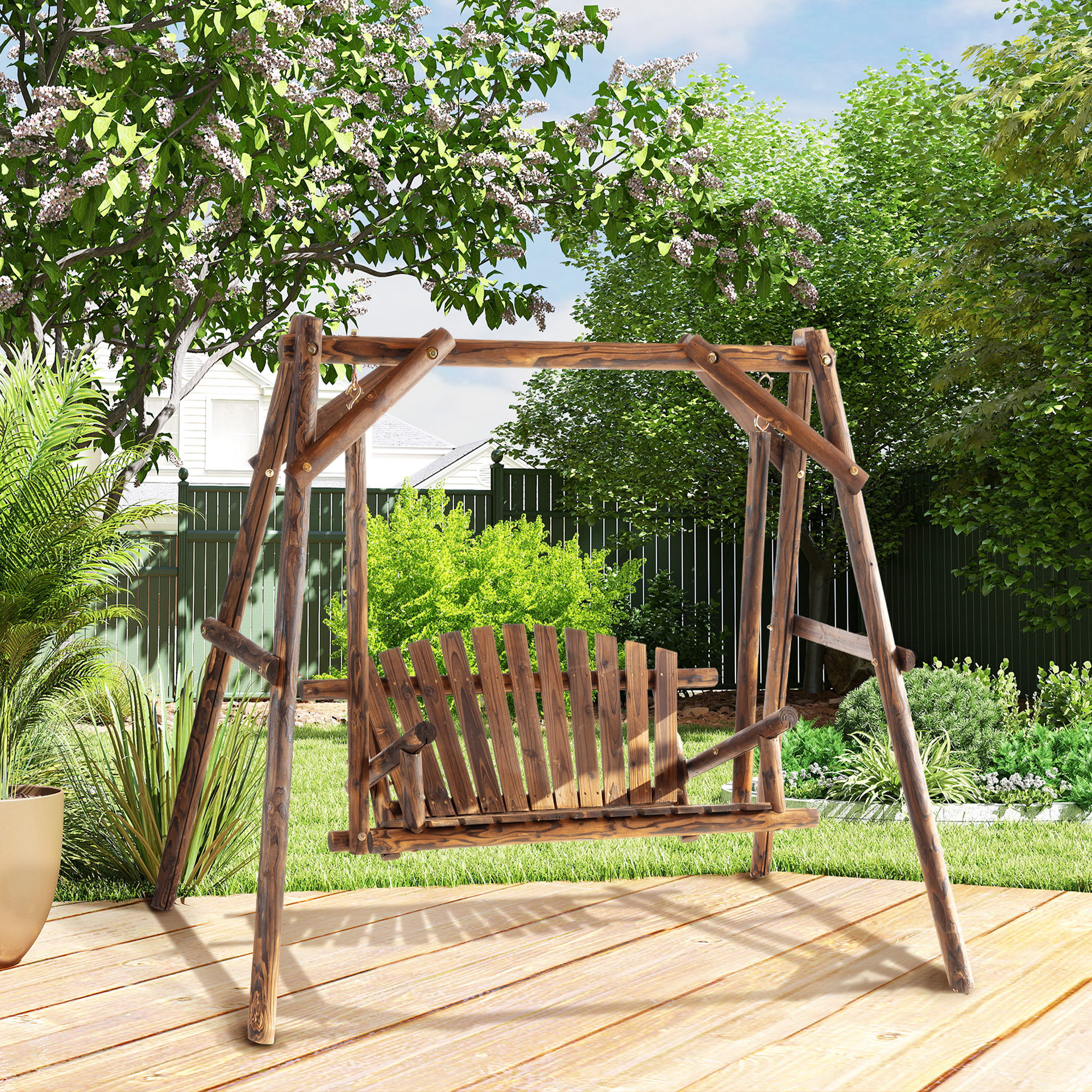 Outsunny Hollywoodschaukel 2-Sitzer Gartenschaukel Massivholz Natur, Schauk günstig online kaufen