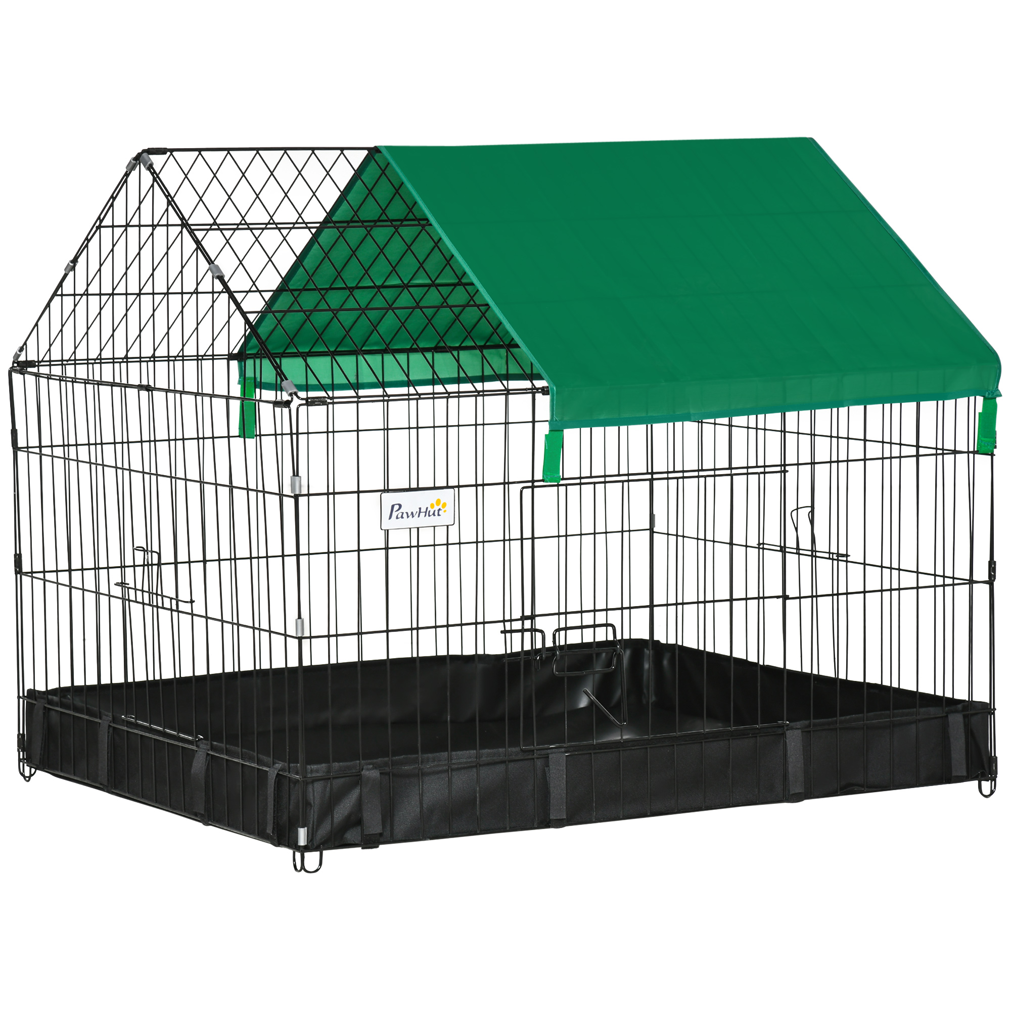 PawHut Jaula para Gallinera con 2 Puertas con Toldo y Base con Tela Jaula para Animales Pequeños 90x75x75 cm Negro y Verde
