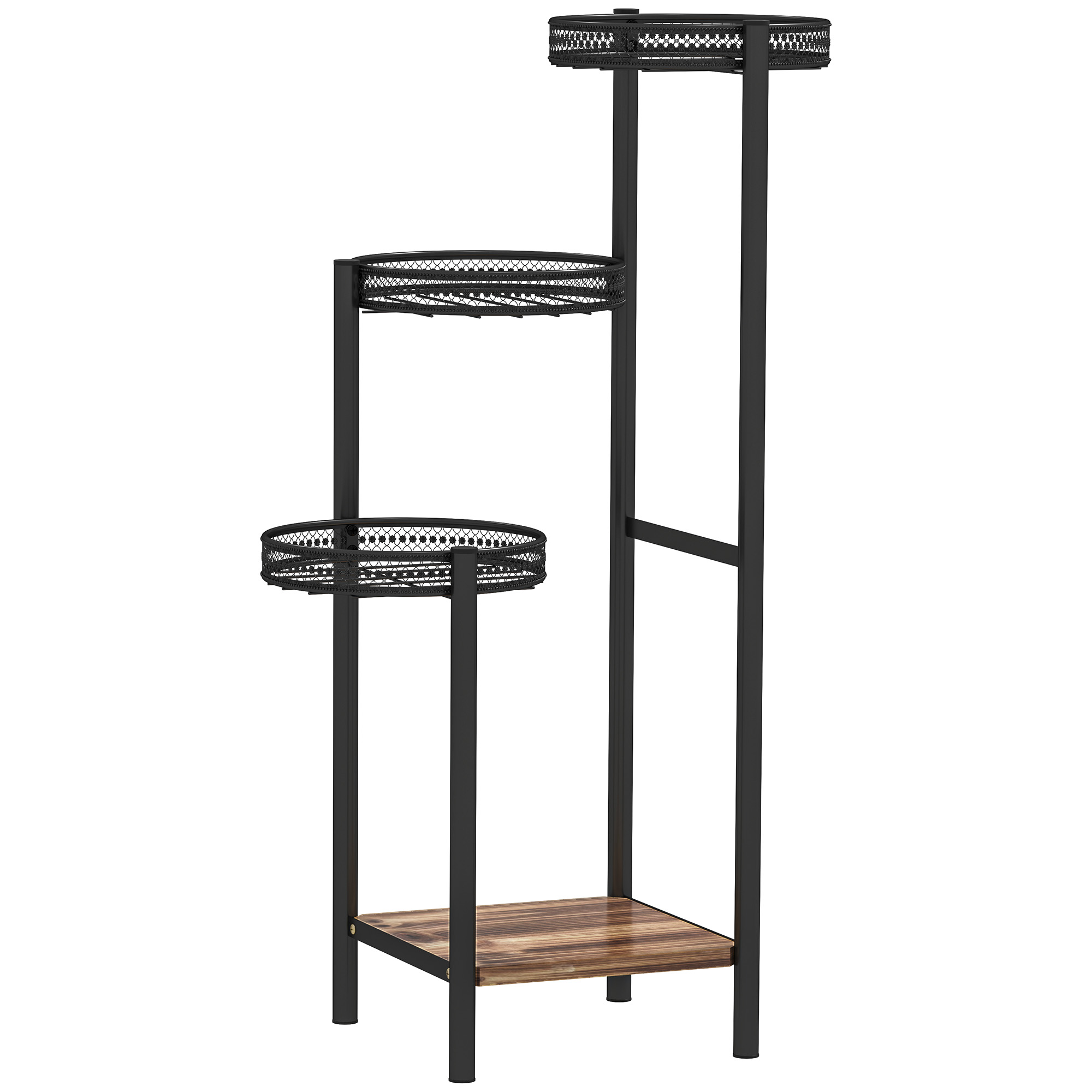 Outsunny Soporte para Plantas de 4 Niveles Soporte de Acero para Macetas Interior y Exterior 25x25x80 cm Negro