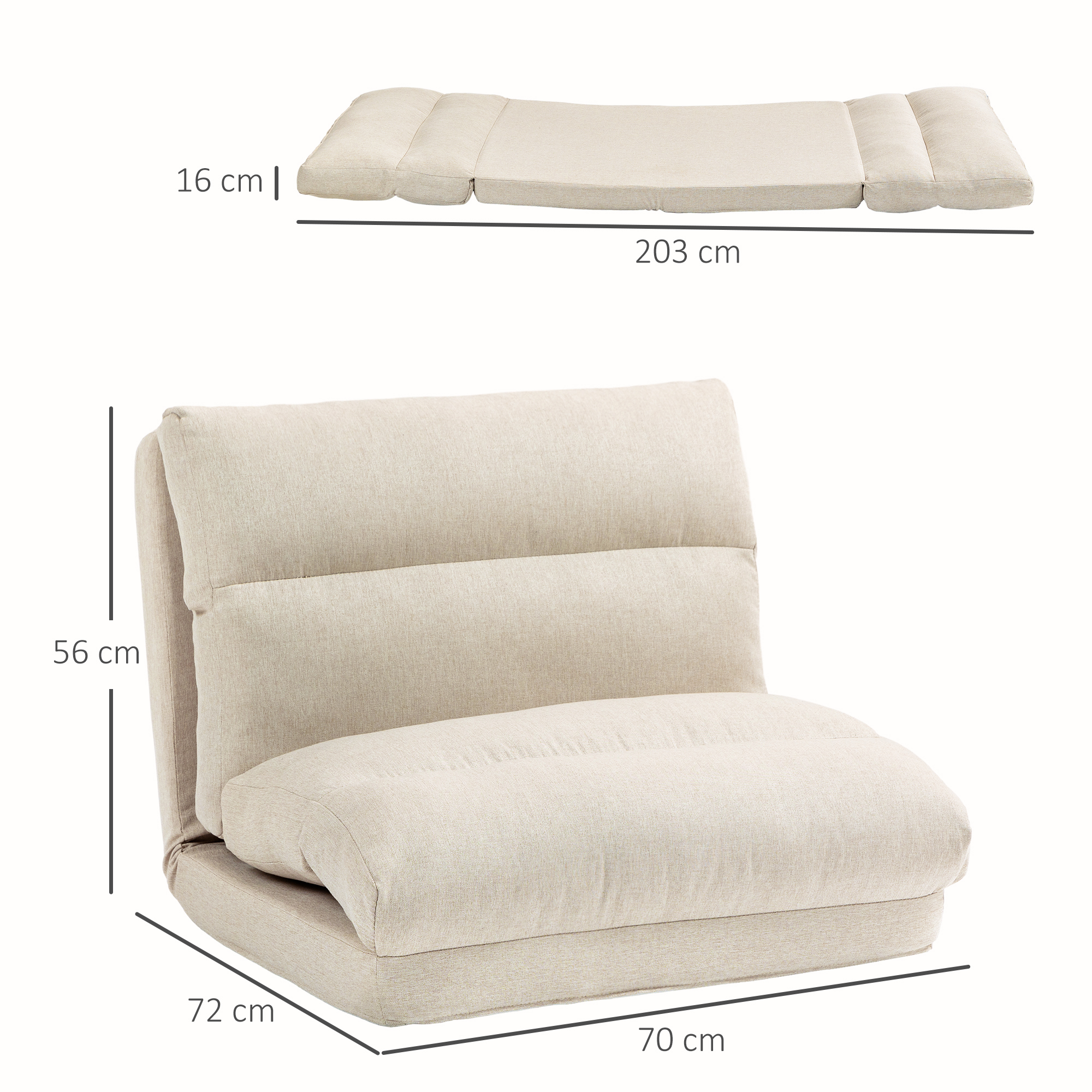 Voodifunktsiooniga kotttool, lamava seljatoega, kokkupandav, kuni 120 kg, 70 x 72 x 56 cm, beež
