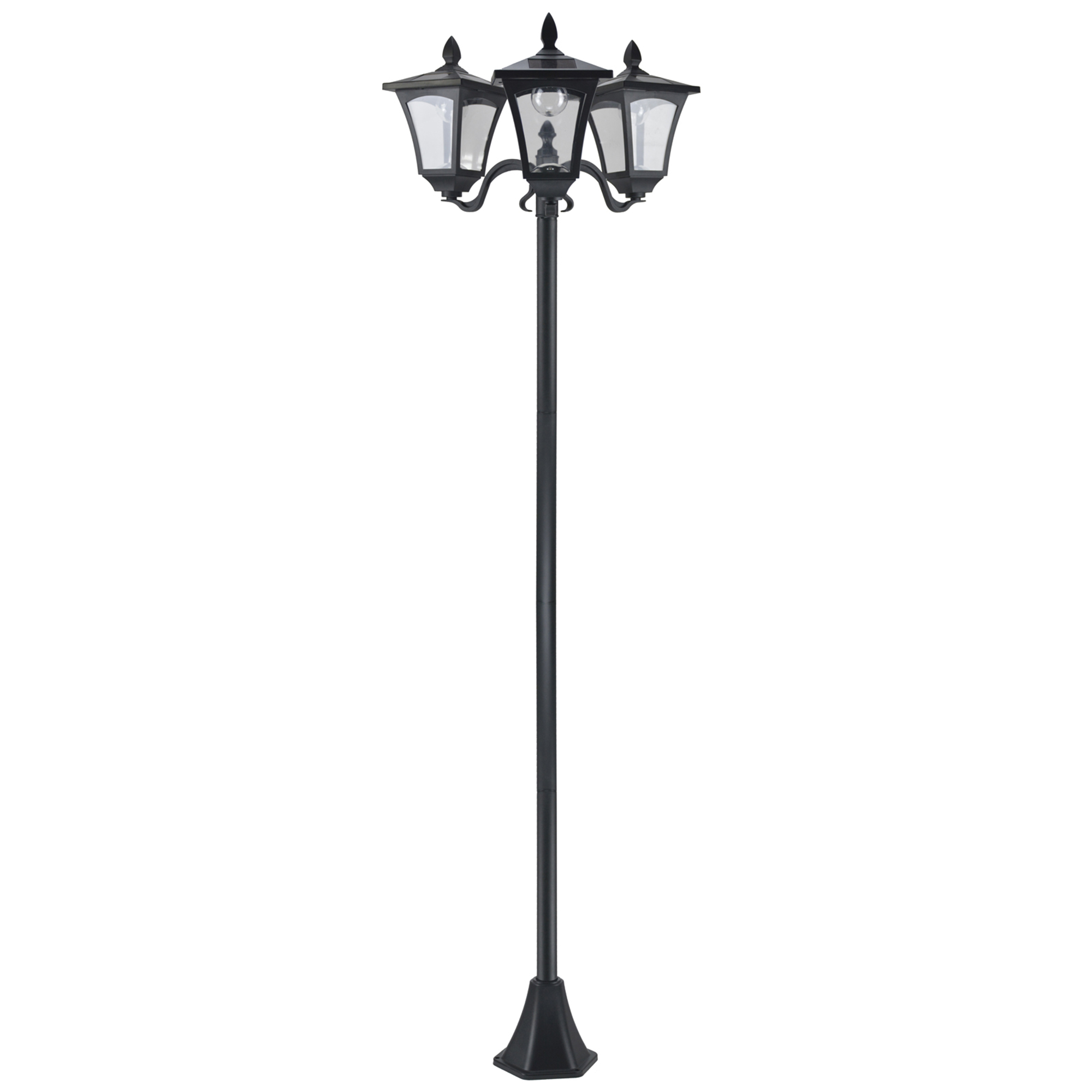Outsunny Farola Solar de Jardín con 3 Luces LED Impermeable IP44 Sensor de Noche Farol de Exterior 51,5x47x182,5cm Negro