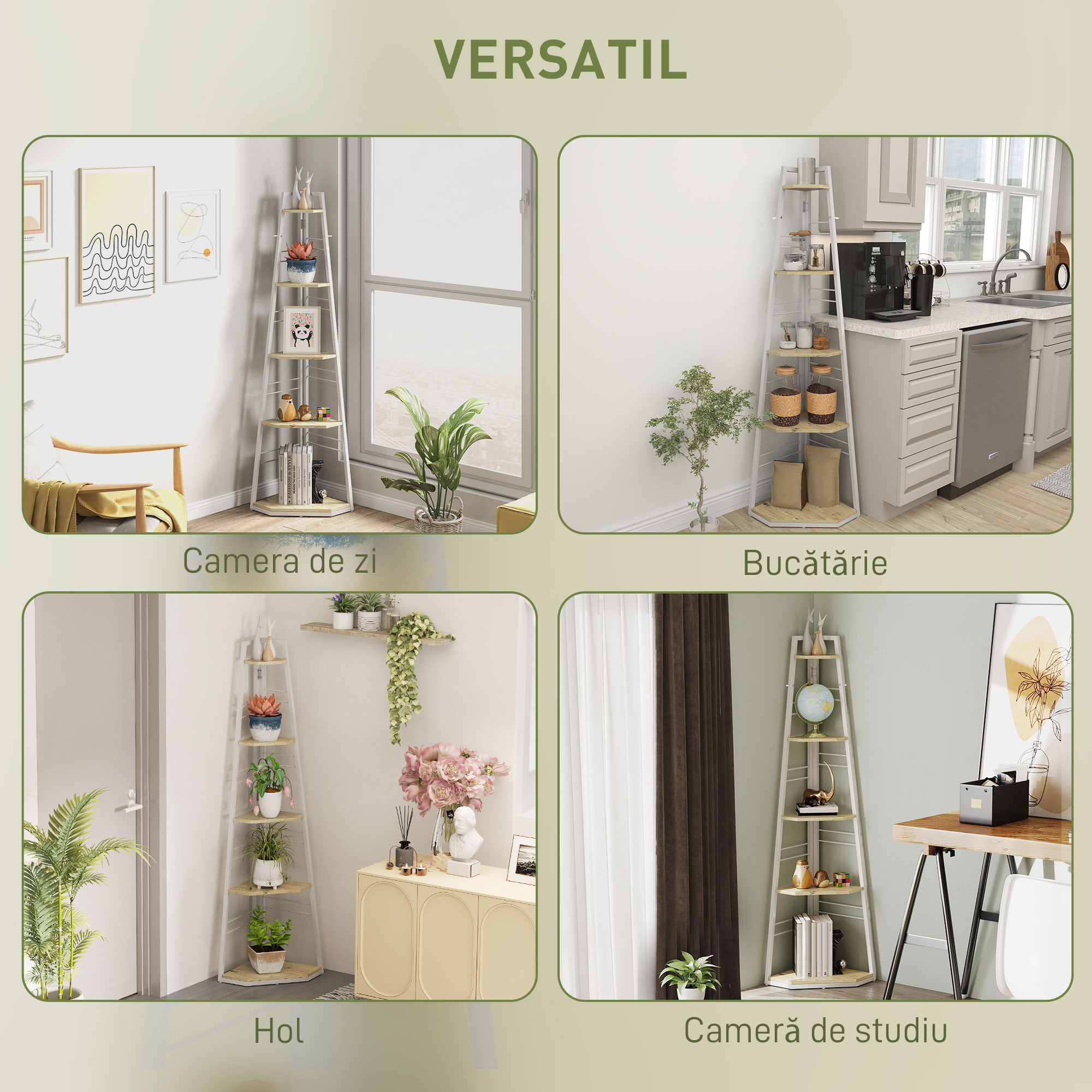  Biblioteca pentru Colt cu 5 Rafturi Pliabila cu Picioruse Regla bile Lemn [5]