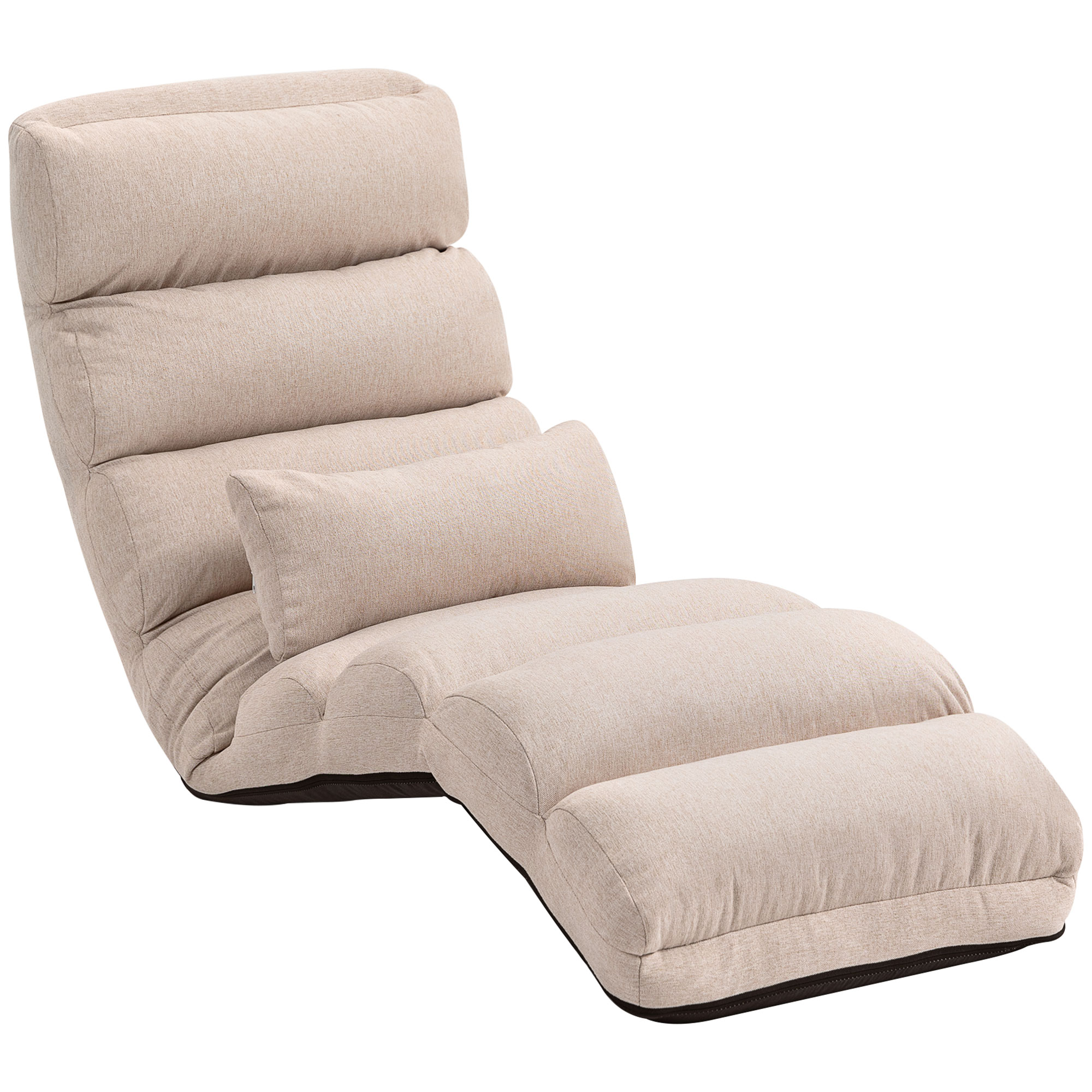 HOMCOM Chauffeuse 1 place fauteuil convertible avec dossier et appui-tête réglables sur 5 positions, 58x119x78cm, beige