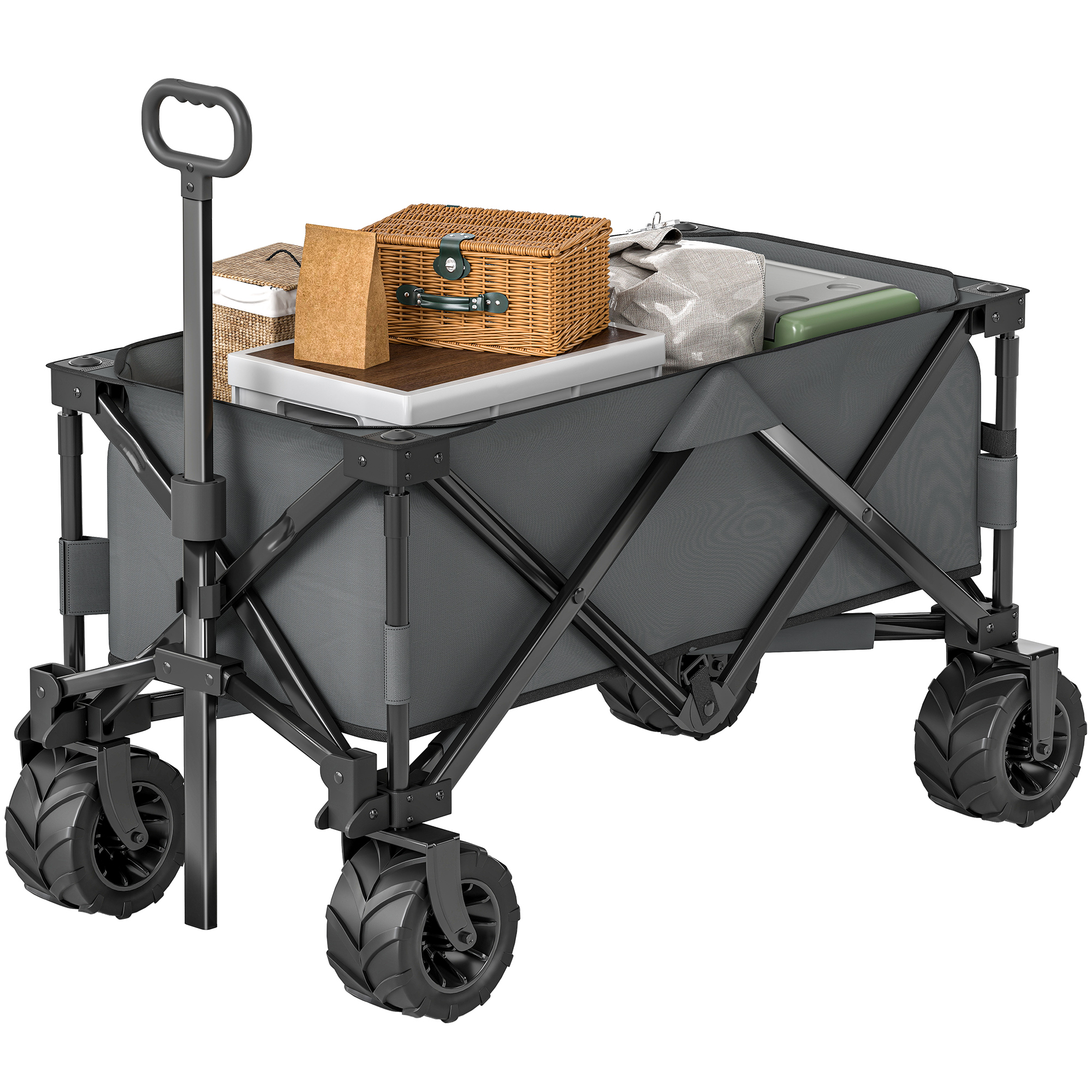 Outsunny Chariot à roulettes pliable chariot de transport à roulettes charge 70 kg poignée télescopique 108 x 55 cm gris foncé