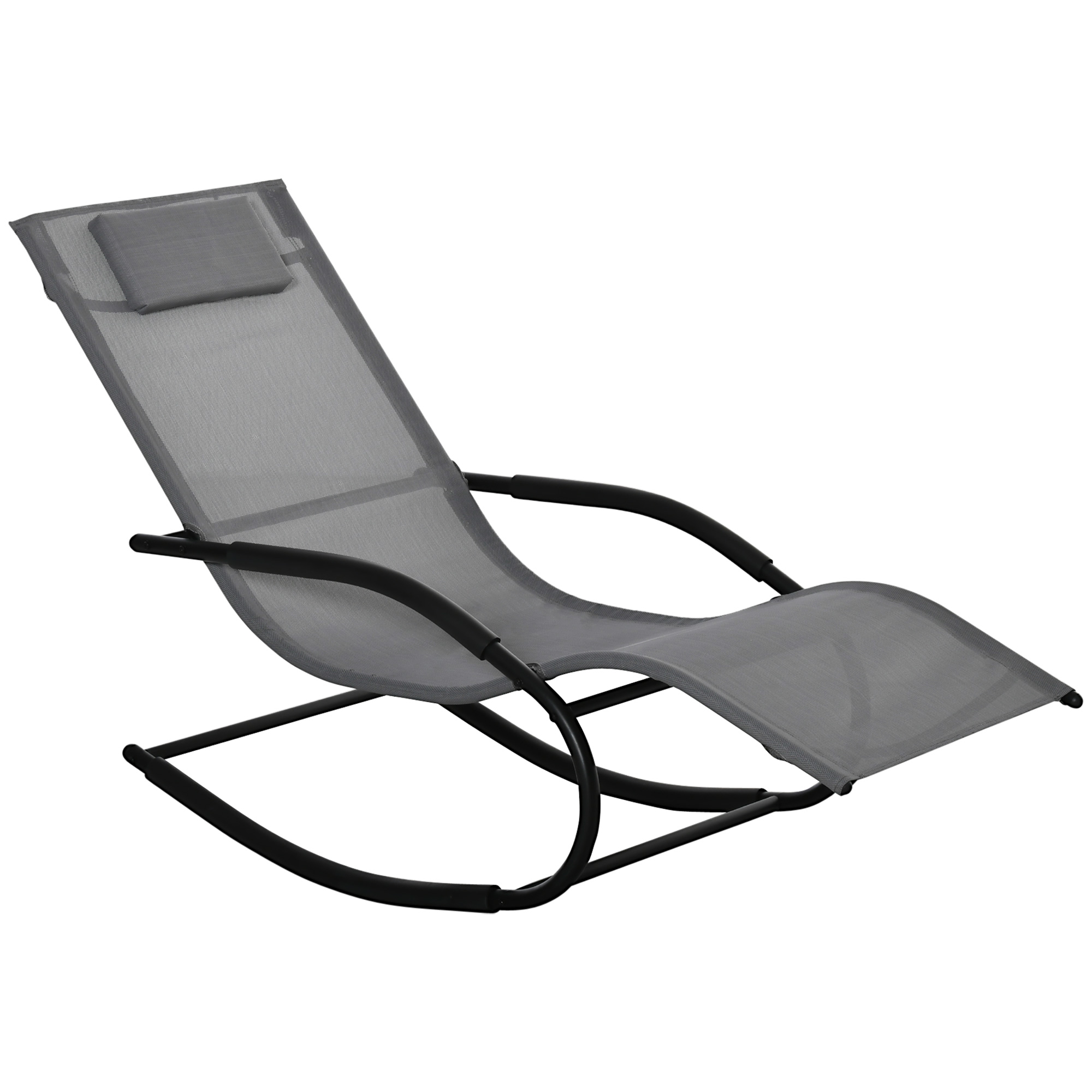 Outsunny Chaise longue à bascule rocking chair ergonomique avec tétière accoudoirs métal galvanisé textilène Gris Outsunny Chaise longue à bascule rocking chair ergonomique avec tétière accoudoirs métal galvanisé textilène Gris