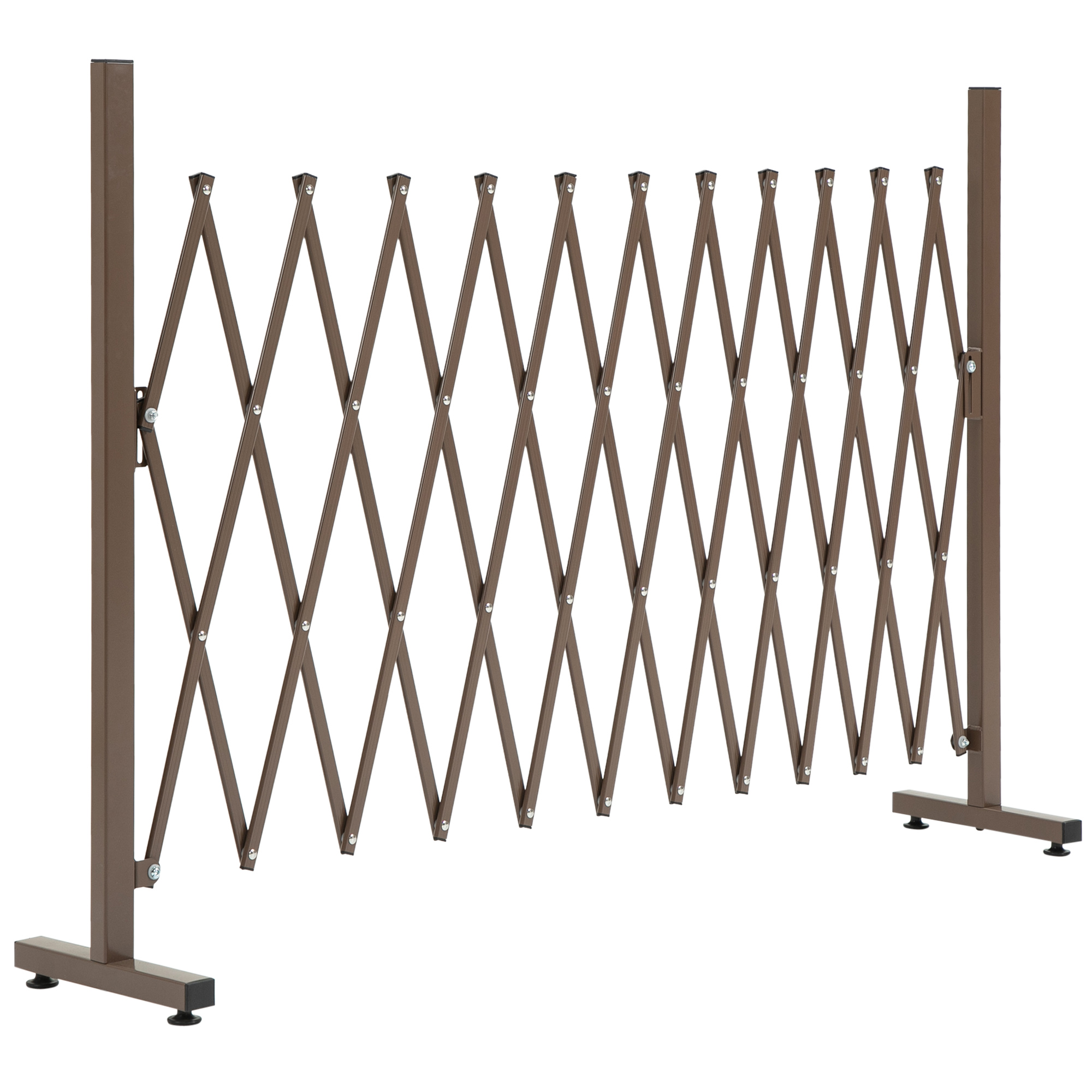 Outsunny Gard de Gradina cu Latime Reglabila, Gard de Gradina Multifunctional din Metal si Aluminiu, 300x31x103,5 cm, Maro Inchis