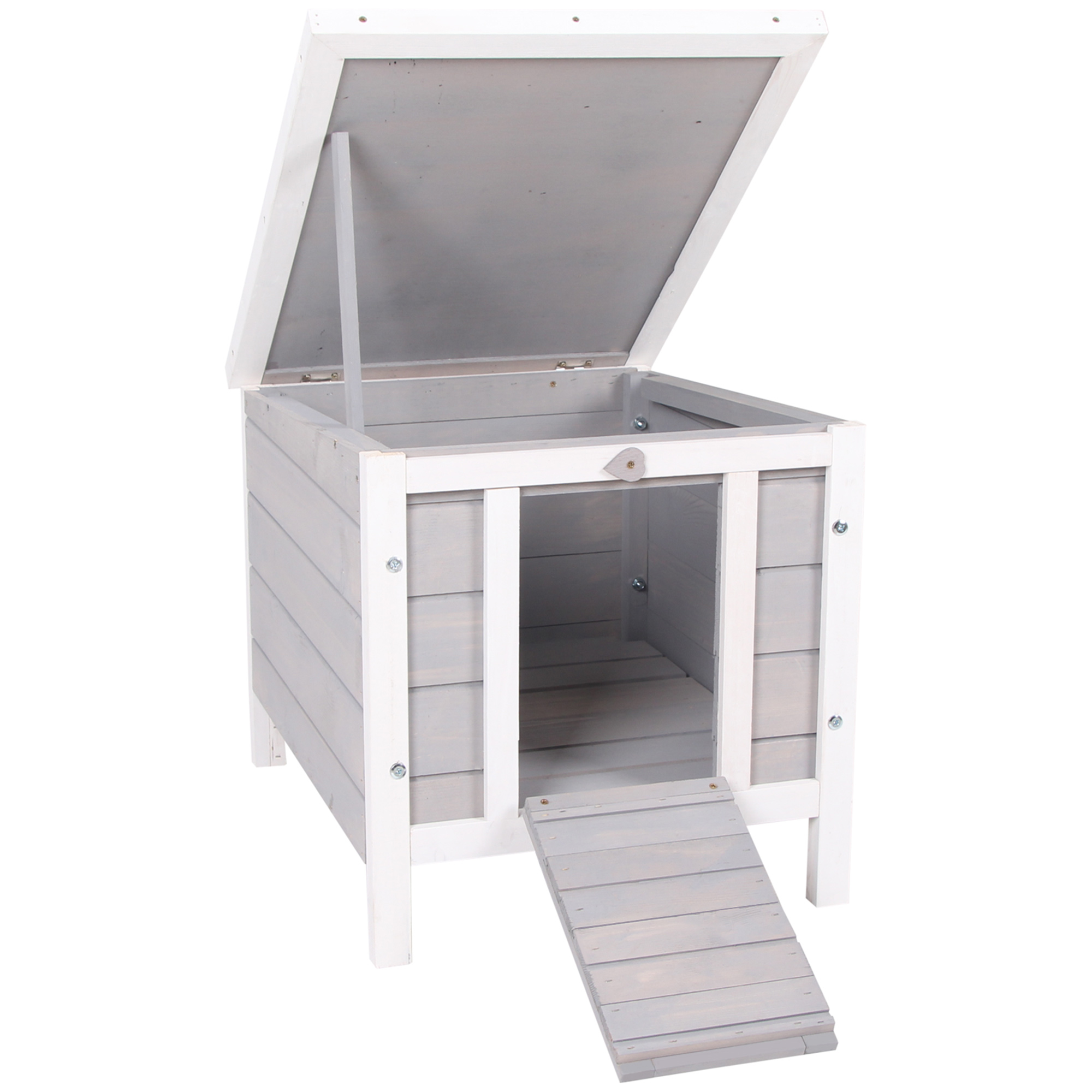 PawHut Rabbits Indoor Fir Wood Lift-Top Hutch Guinea Pigs Hutches-Grey and White