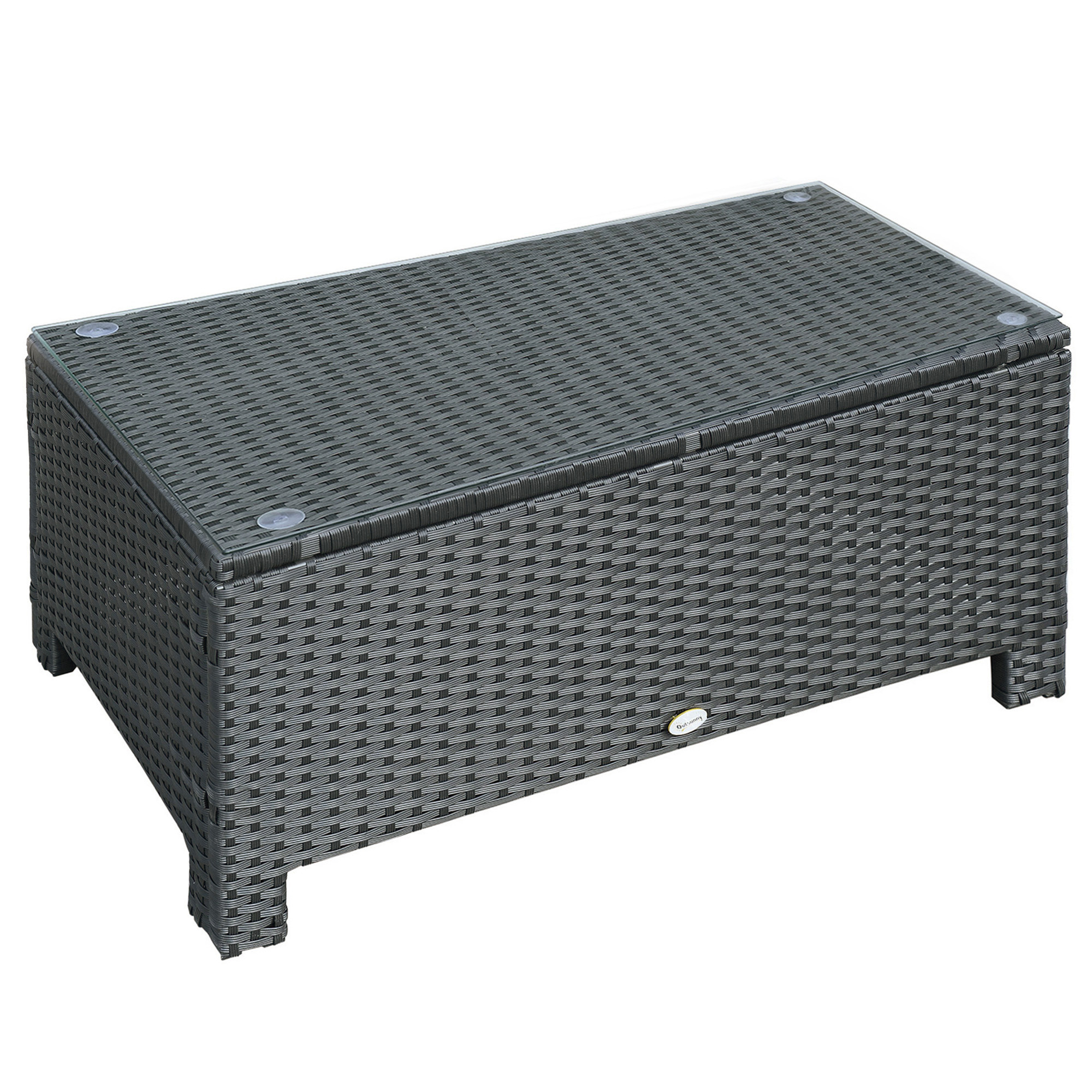 Outsunny Rattan Garden Furniture Coffee Table Patio Iron Frame Tempered Glass (Black) from Aosom