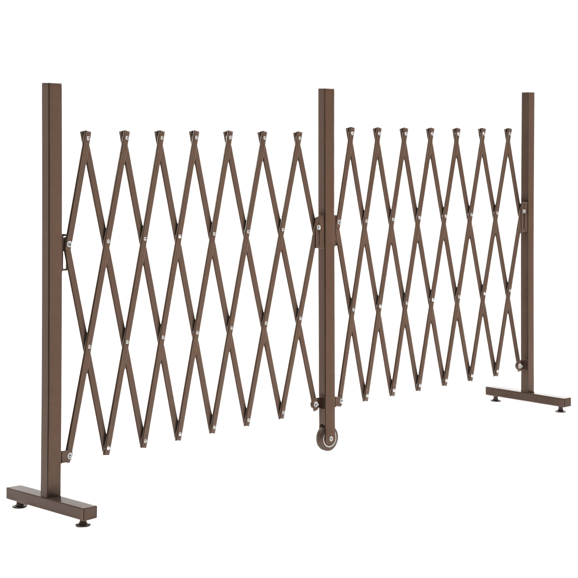 Outsunny Barrière Extensible Rétractable Barrière de Sécurité avec Roulette Alu Métal 405 x 31 x 104 cm Chocolat