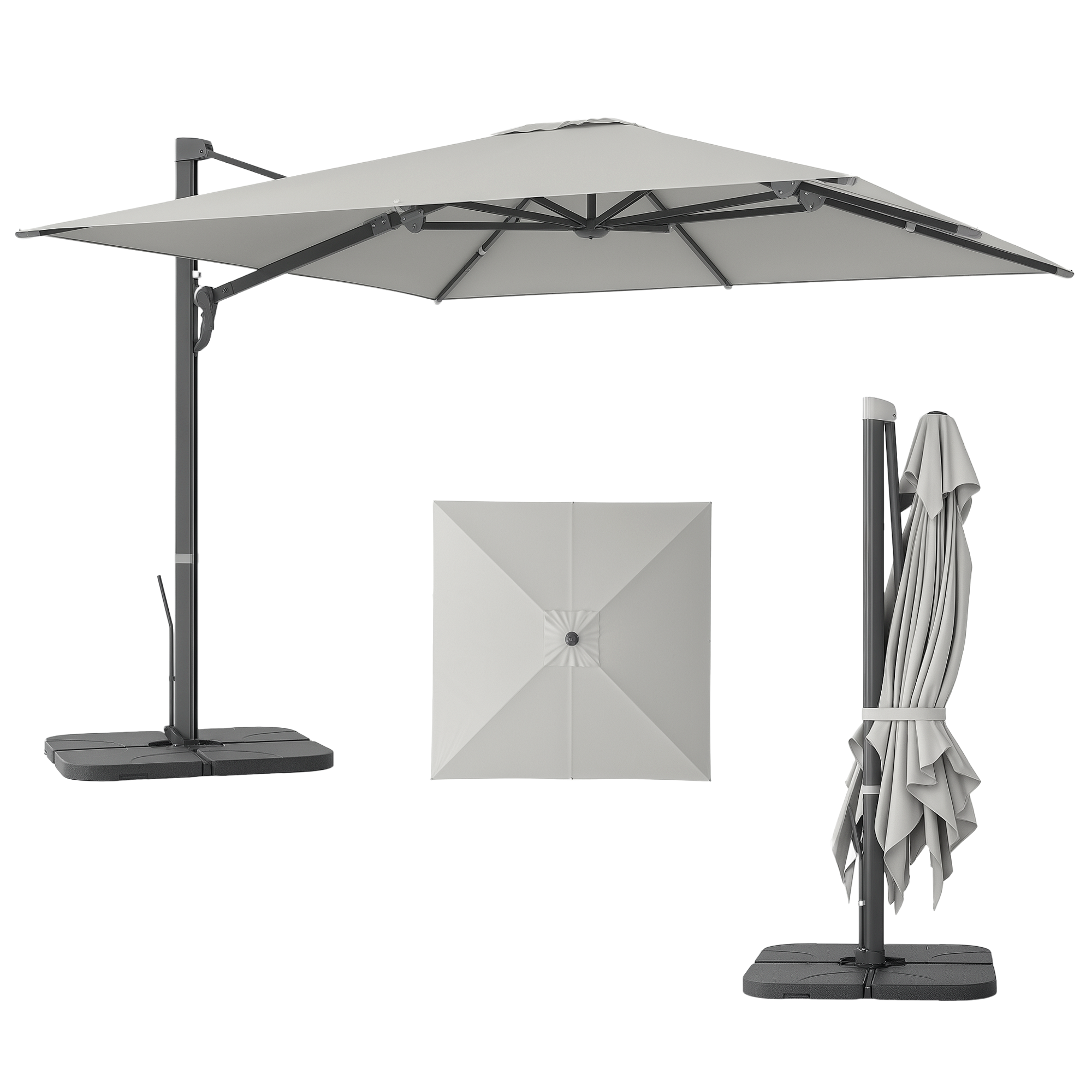 Outsunny Ampelschirm Mit LED-Beleuchtung – Quadratisch 3x3 M, Neigbar & 360° Drehbar, In Beige