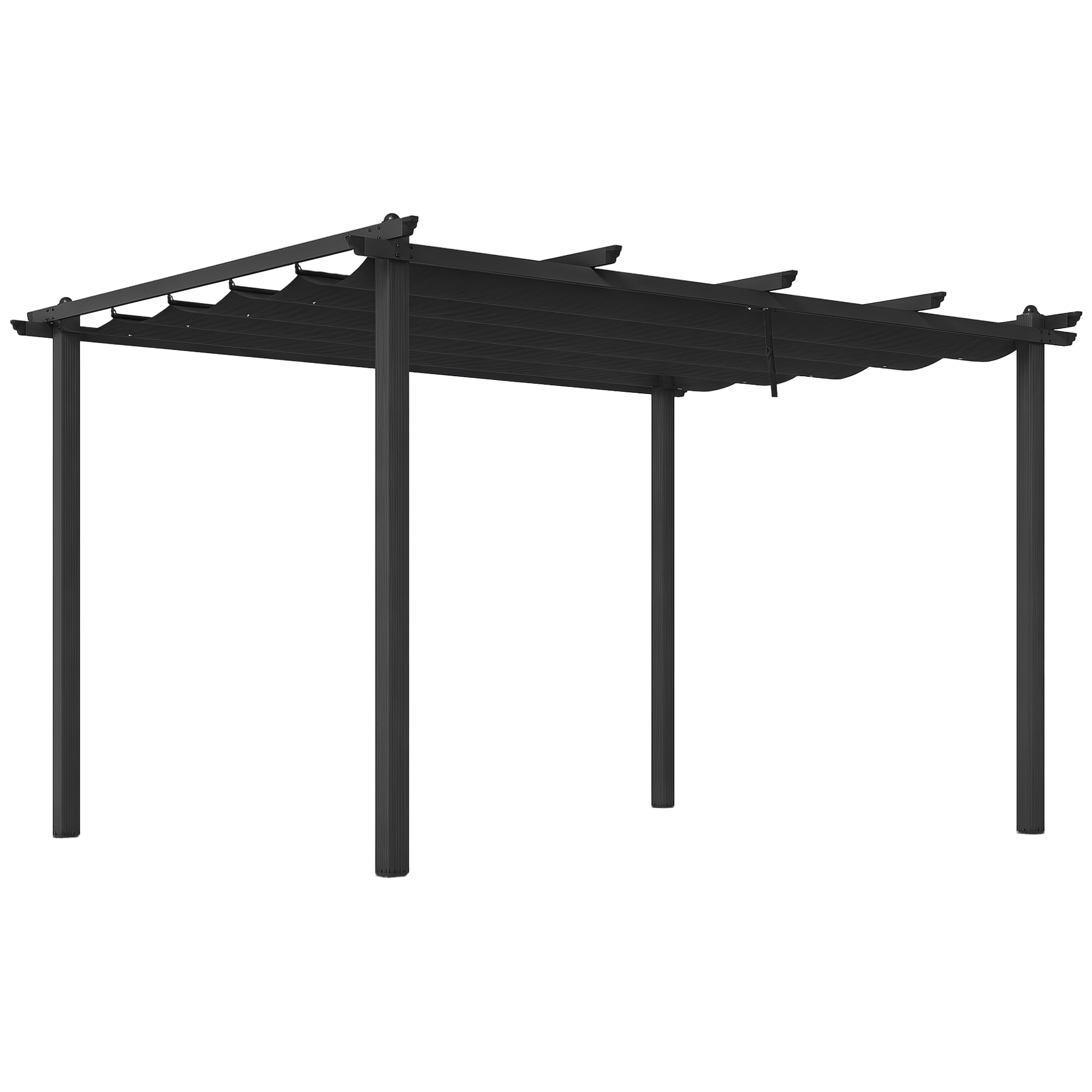 Outsunny Pergola Gazebo 4x3 m con 8 Fori di Drenaggio, in Alluminio, Metallo e Poliestere, Grigio Scuro