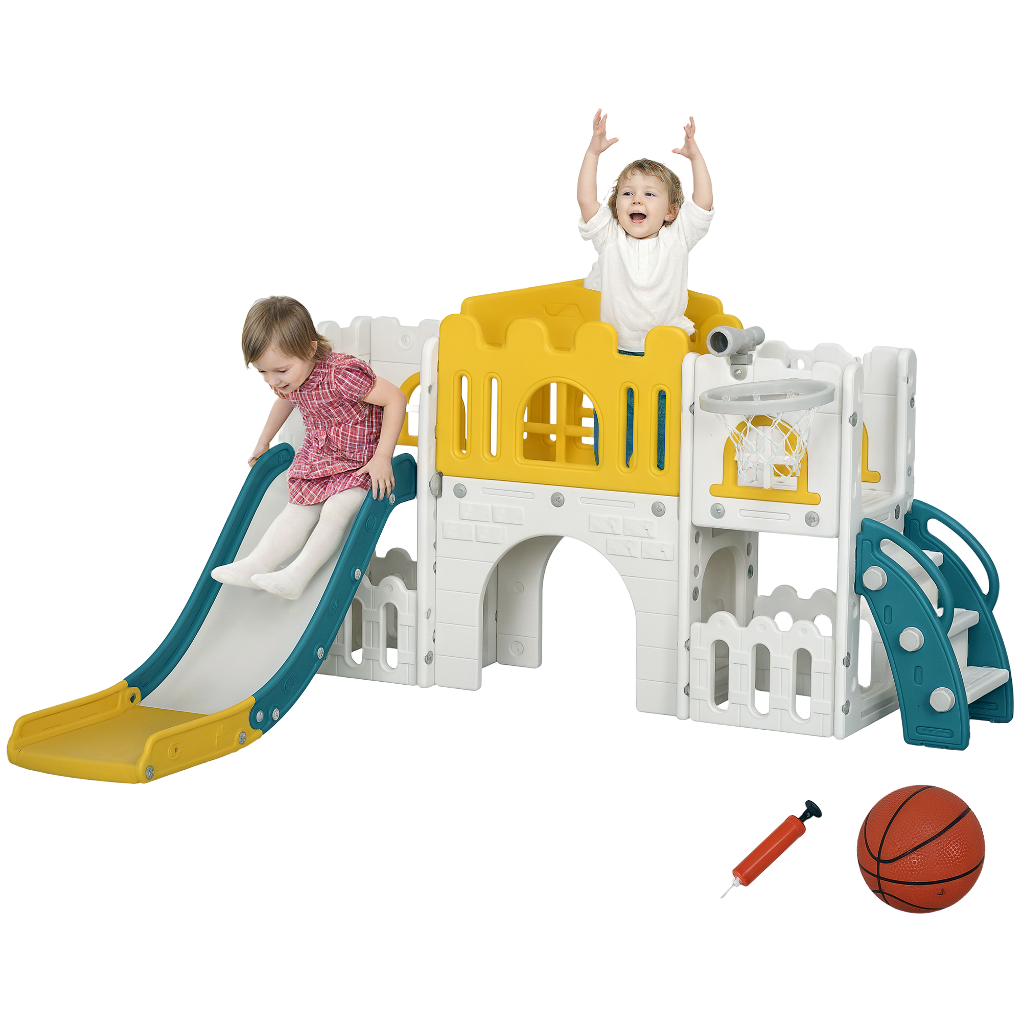 AIYAPLAY 7 in 1 Toddler Slide for 1-3 Years with Basketball Hoop