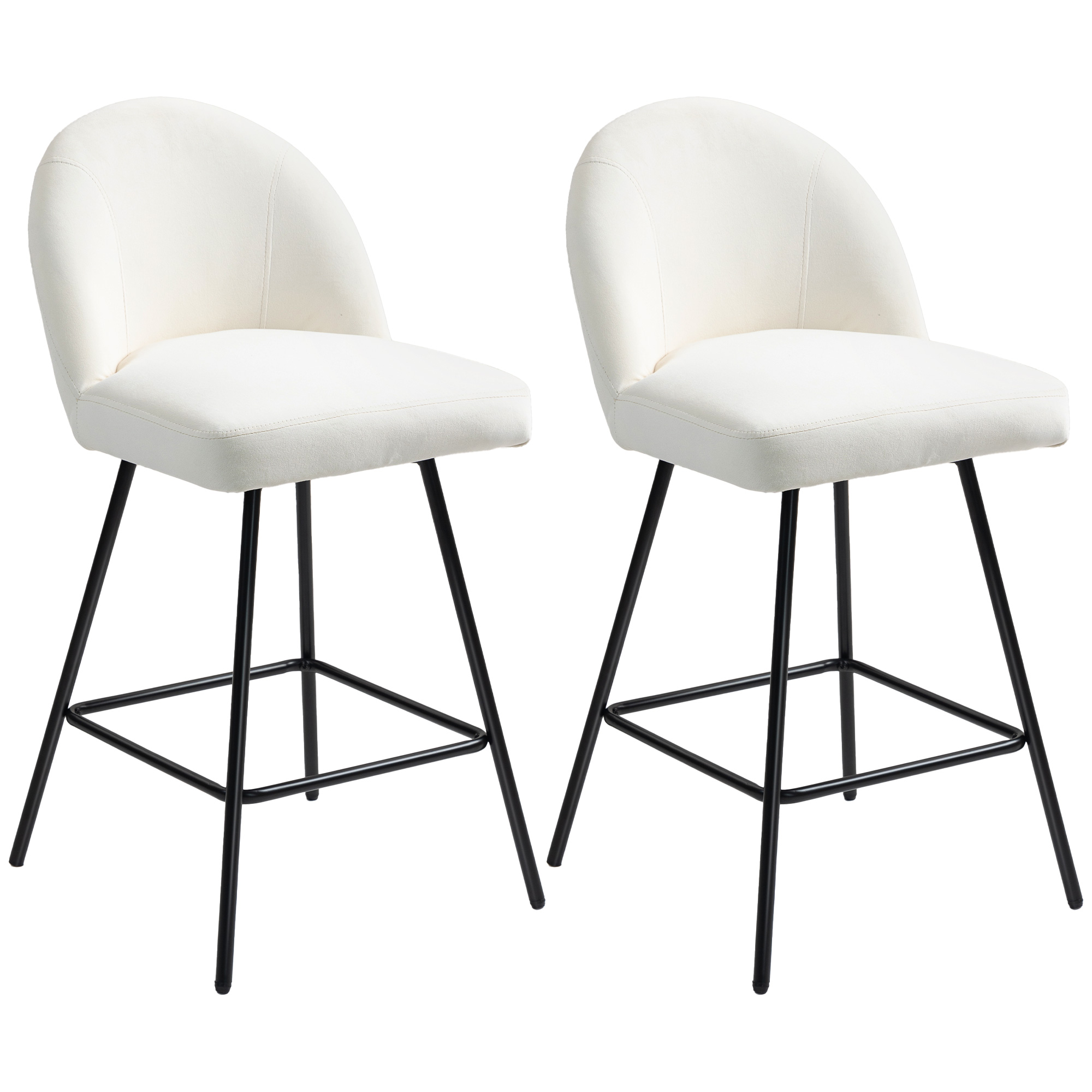 HOMCOM Set 2 Scaune de Bar cu Spătar din Catifea și Suport pentru Picioare, 48.5x56x92 cm, Alb Crem | Aosom Romania