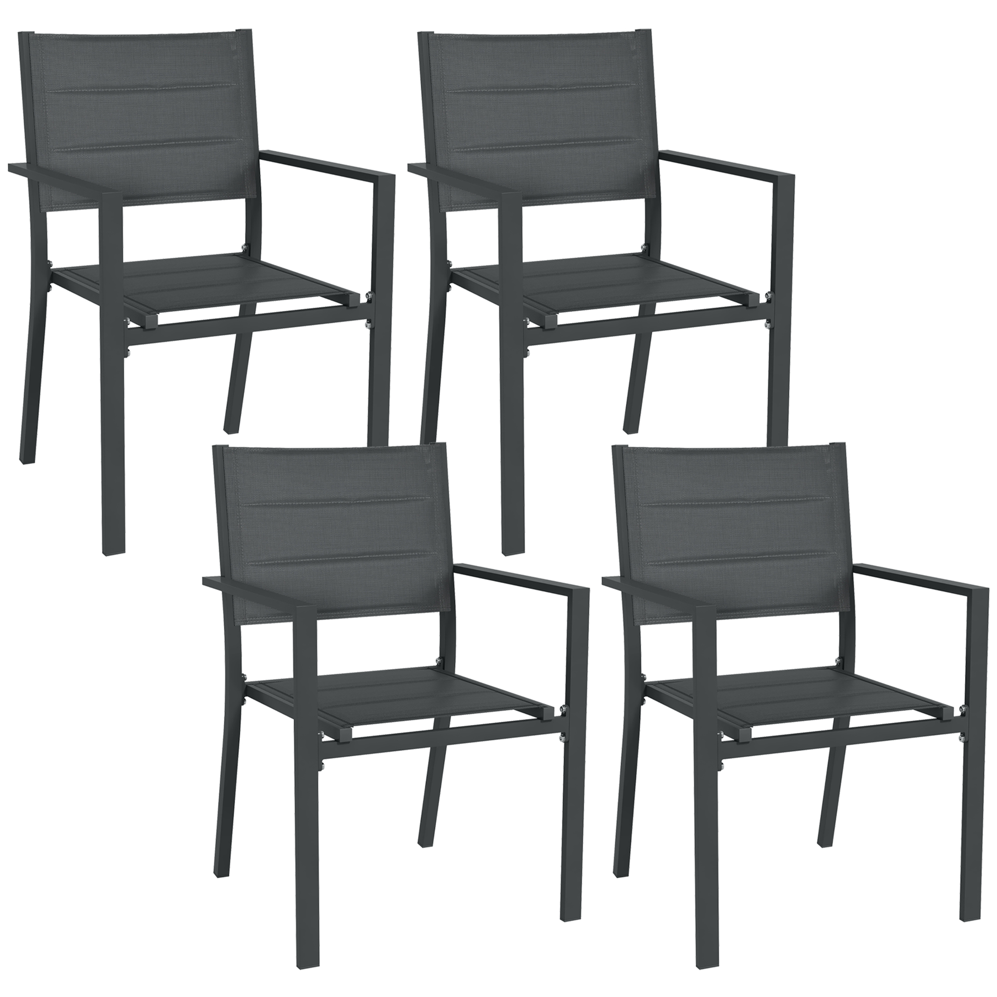 Outsunny Ensemble de 4 chaises de jardin empilables en aluminium et textilène avec accoudoirs, lot de 4 pièces pour extérieur Outsunny Ensemble de 4 chaises de jardin empilables en aluminium et textilène avec accoudoirs, lot de 4 pièces pour extérieur