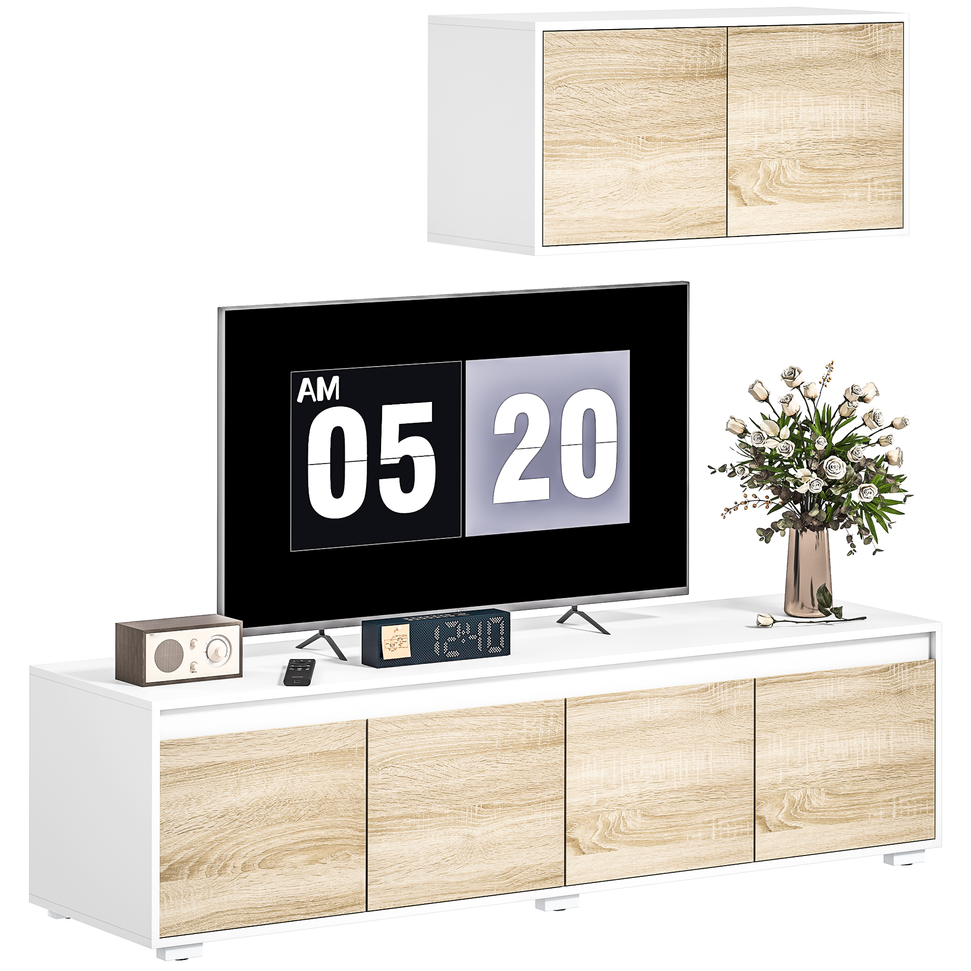 Set de 2 Piese pentru Televizor cu Dulap de Perete, Unitate de Divertisment Independenta pentru Televizoare, Natur HOMCOM | Aosom RO