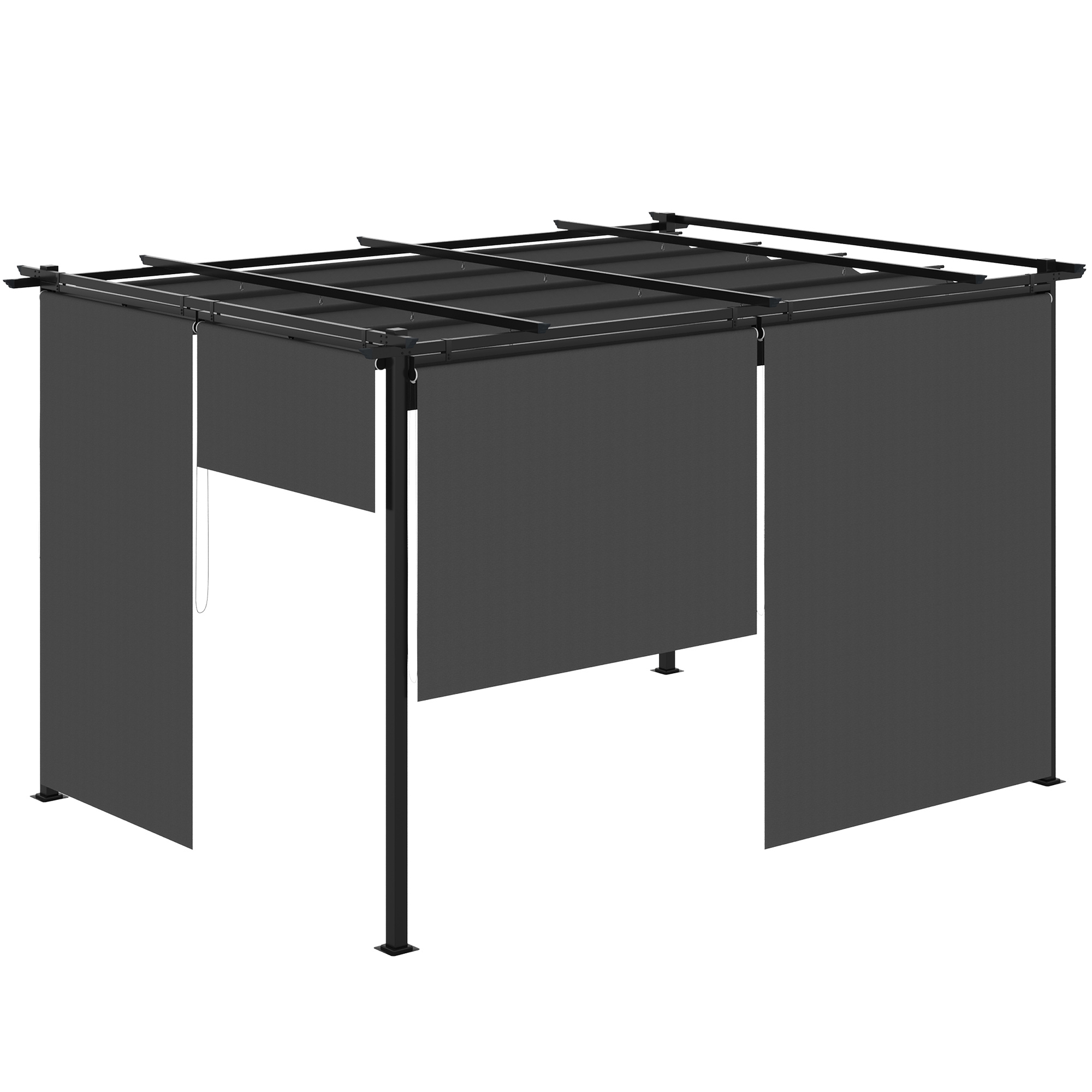 Outsunny Pérgola de Jardín 3,95x2,95 m con Techo Retráctil y 4 Cortinas Enrollables Protección Solar Gris Oscuro   Aosom España