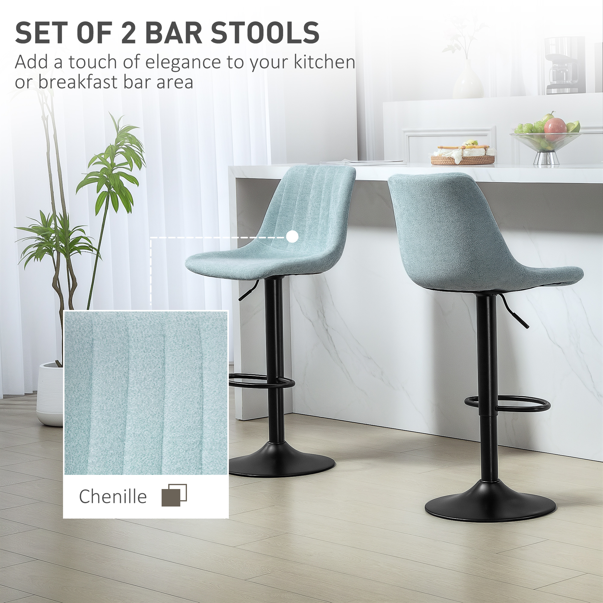HOMCOM Set of Two Chenille-Feel Tub Bat Stools Blue 4