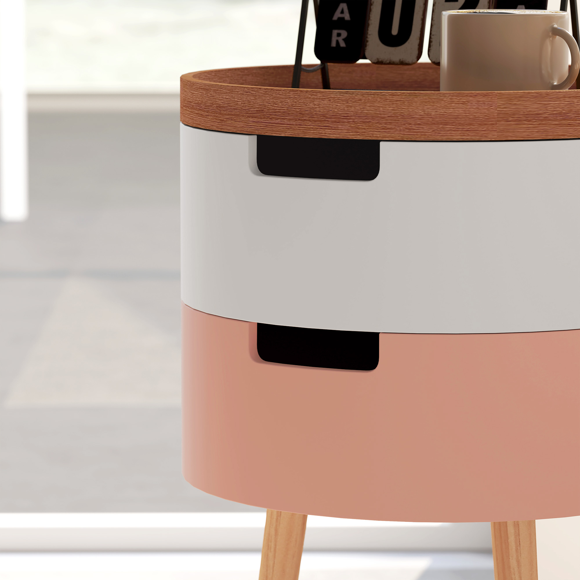  Set 2 Masute de Cafea pe 3 Nivele, cu 2 Compartimente si Blat Superior tip Tava, Multicolor [7]