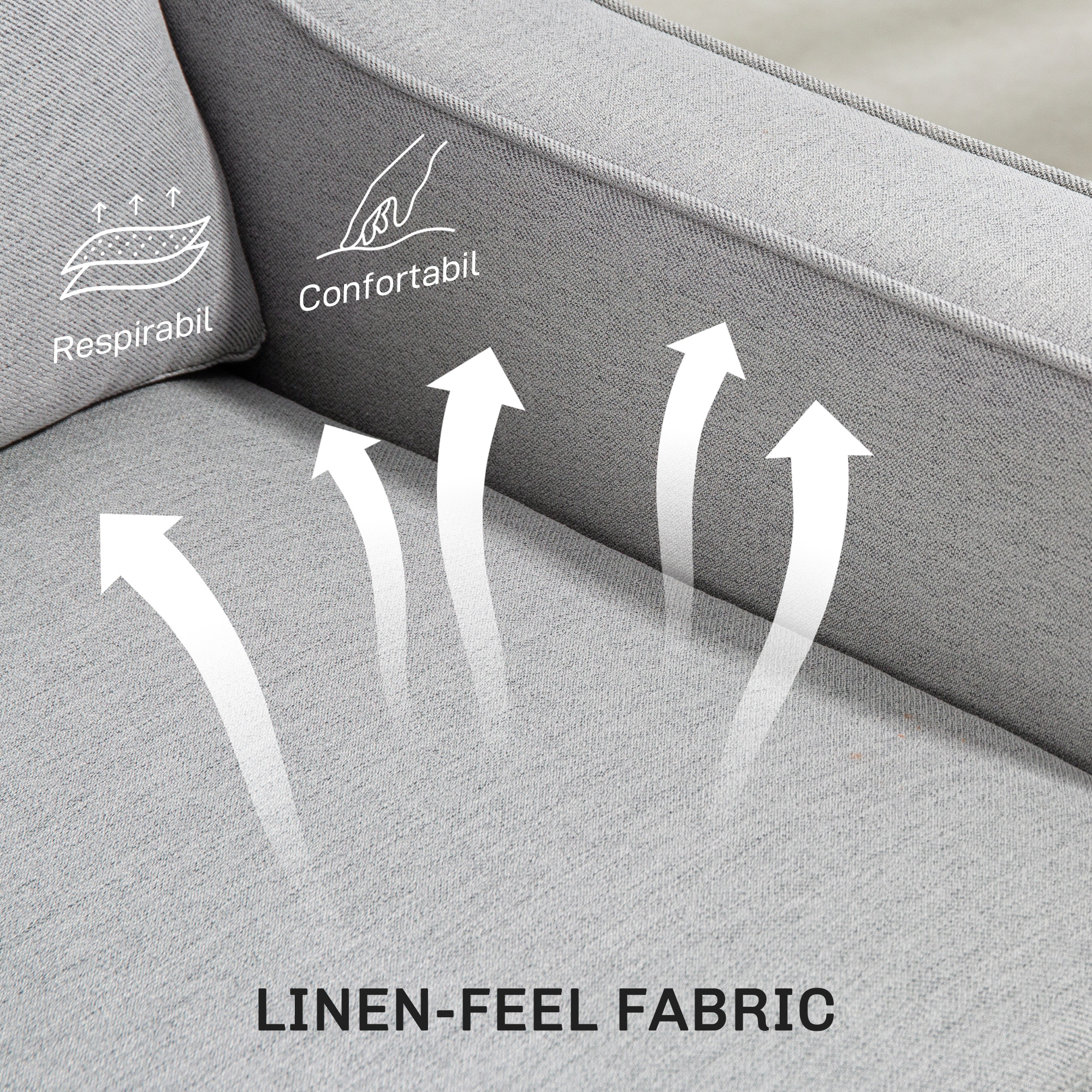  Canapea Moderna cu 2 Locuri din tesatura cu Aspect de In, Gri Deschis [5]