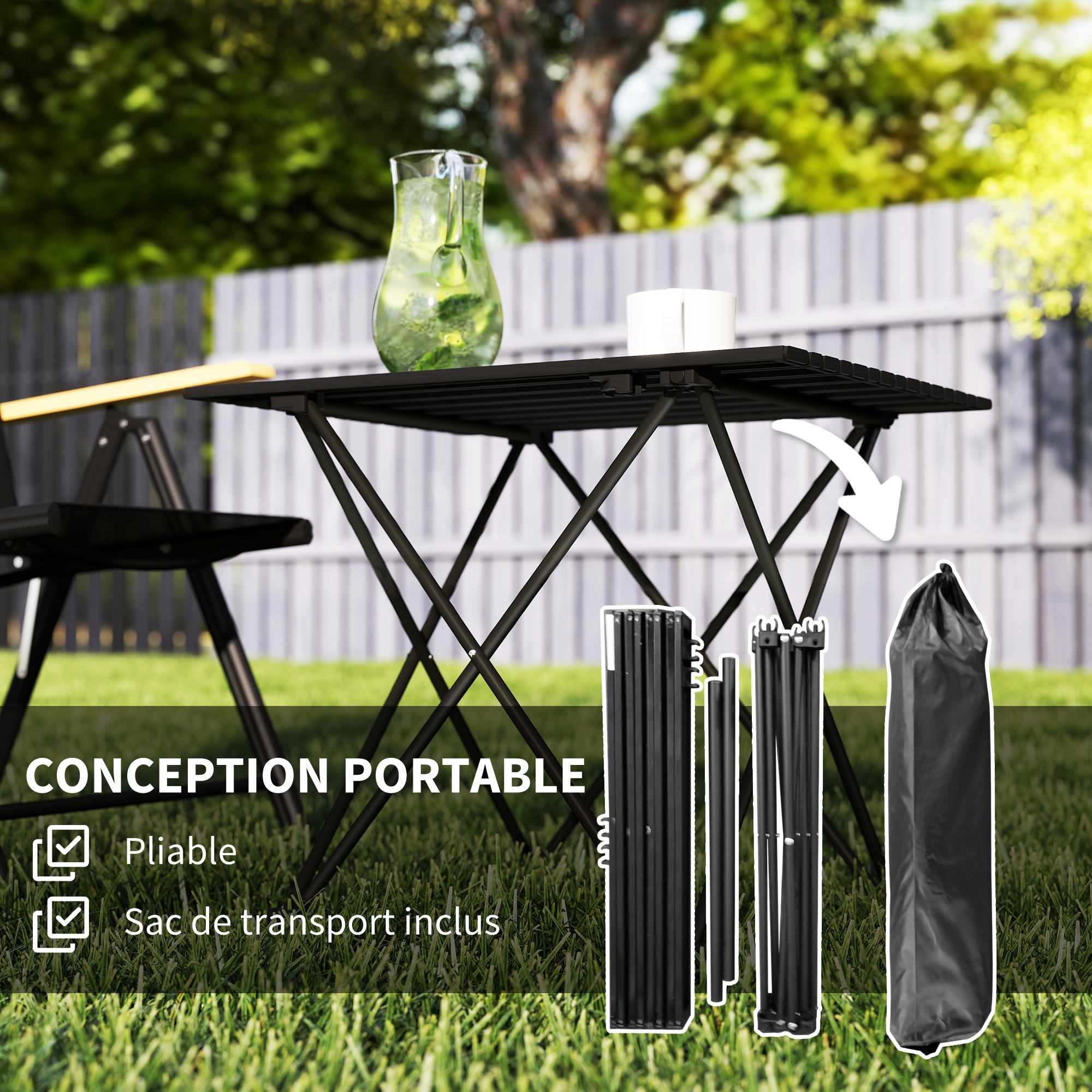 Table Pliante Outsunny HDPE – 86x86x74 Cm, Hauteur Réglable, Poignée De Transport, Pour Camping, Terrasse Et Intérieur