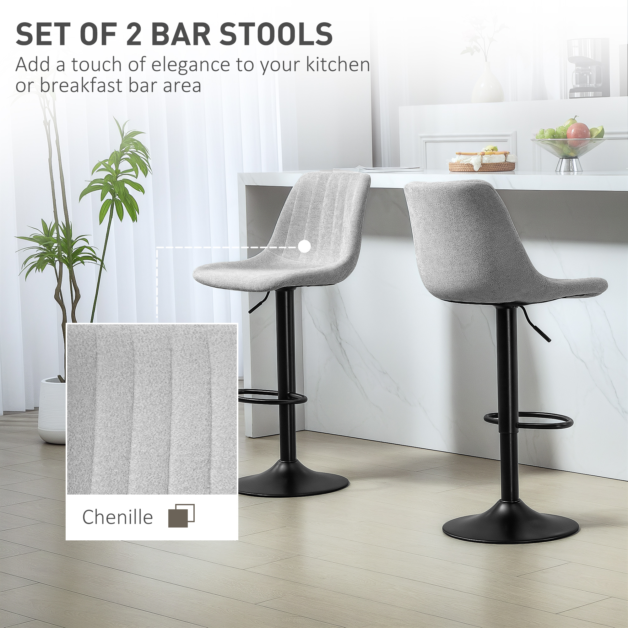 HOMCOM Set of Two Chenille-Feel Tub Bat Stools Grey 4