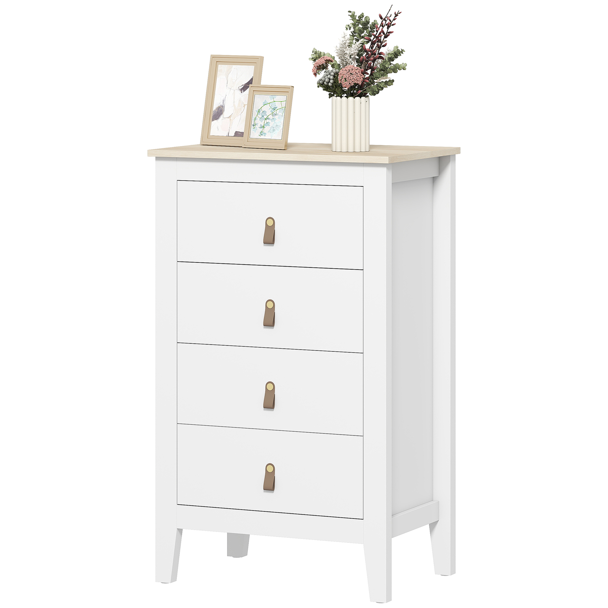 HOMCOM Commode 4 tiroirs meuble de rangement style contemporain avec poignées en polyuréthane, 60 x 40 x 98 cm, blanc