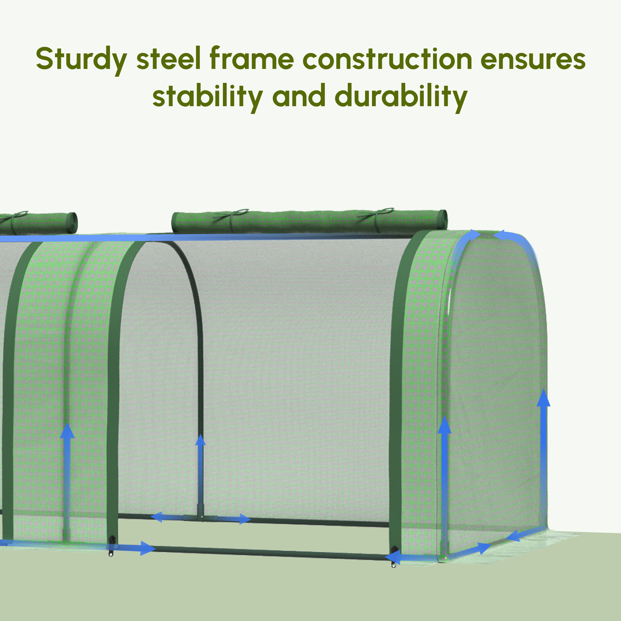 Outsunny Mini Greenhouse, Small Polytunnel Green House with Zipped Doors, Steel Frame for Garden Backyard, 295 x 100 x 80cm, Green 7