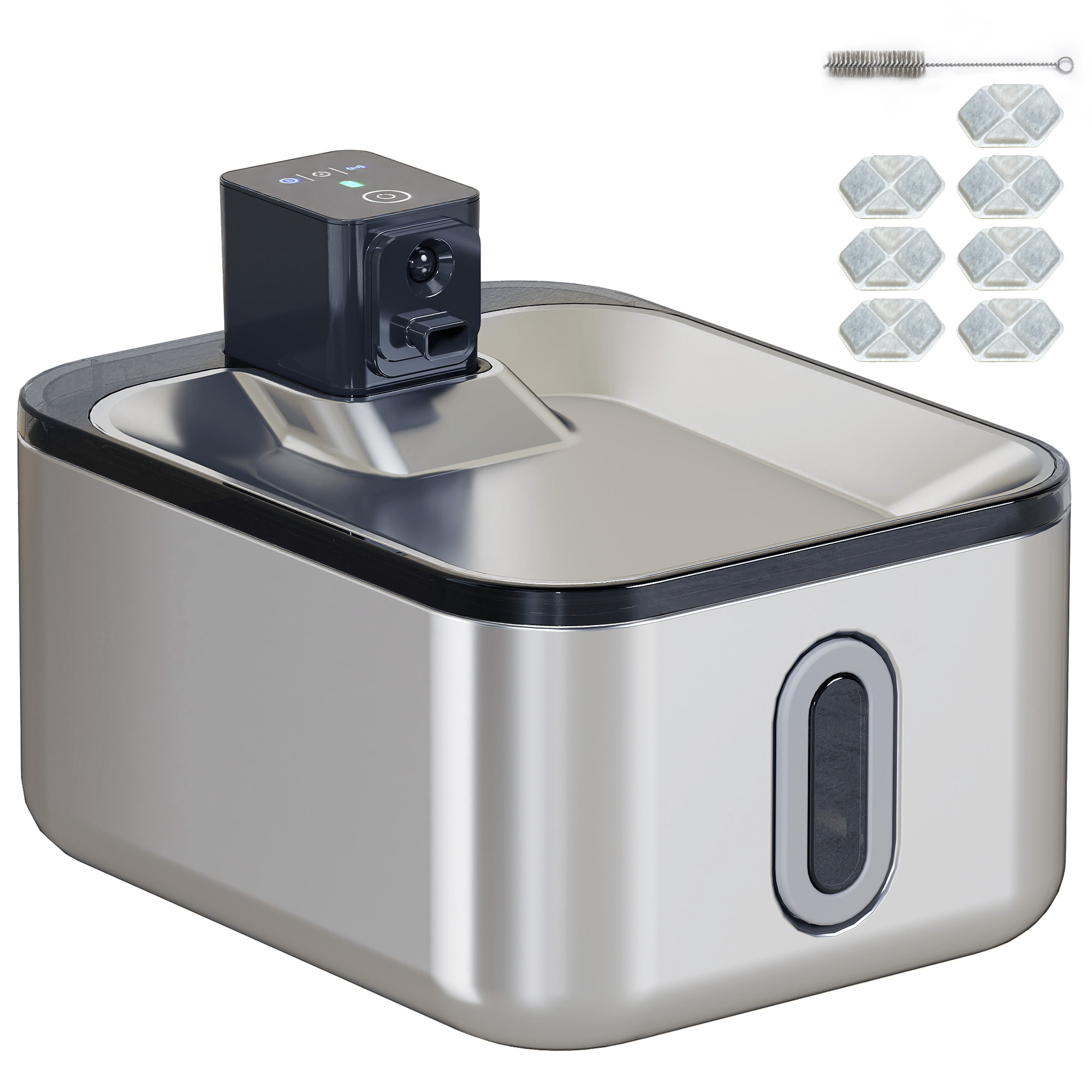 PawHut Fontaine à eau pour chat automatique en inox 5L, silencieuse, distributeur eau chat 3-étapes filtre chargeur USB, argent PawHut Fontaine à eau pour chat automatique en inox 5L, silencieuse, distributeur eau chat 3-étapes filtre chargeur USB, argent