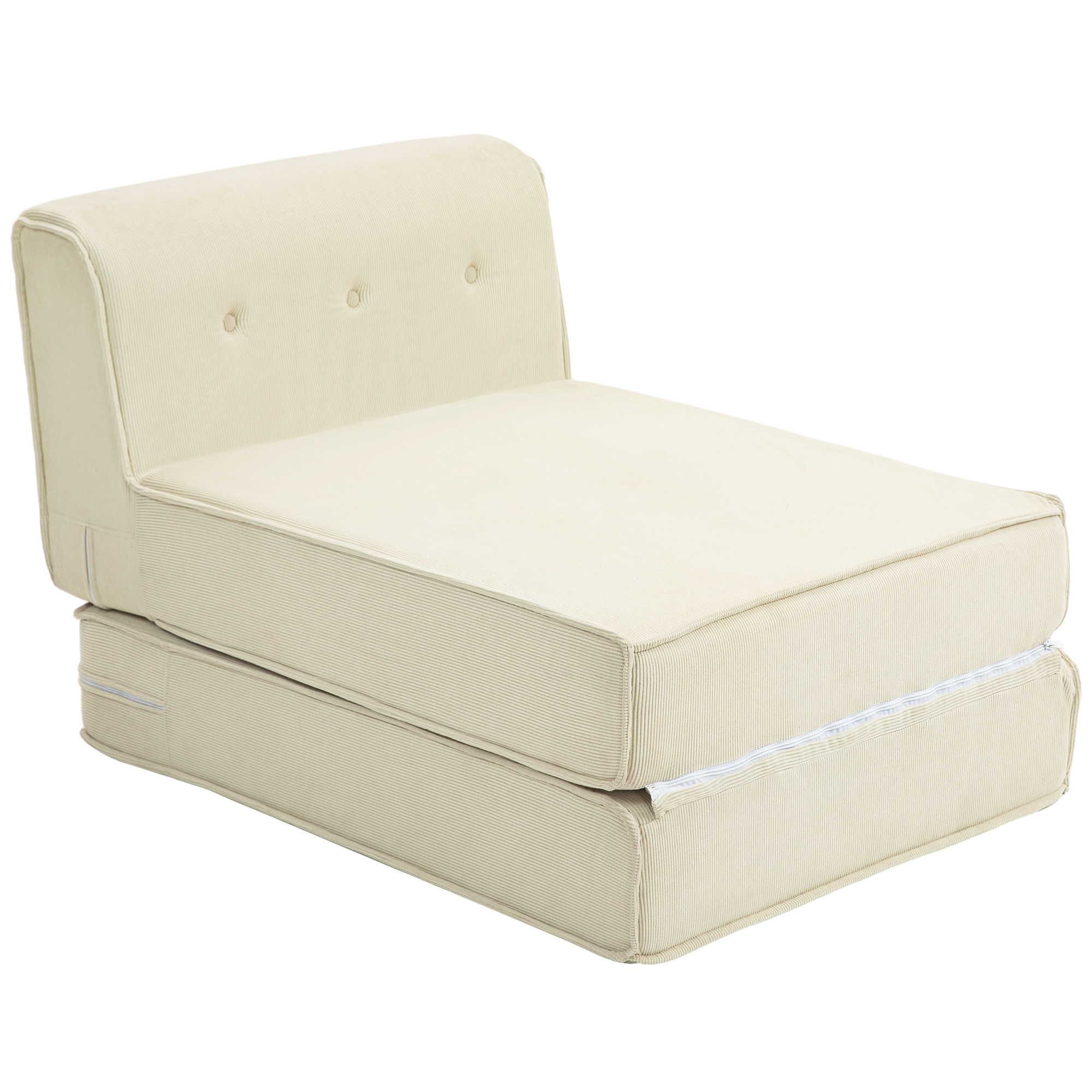 HOMCOM Canapé-lit pliant avec dossier capitonné, chauffeuse convertible, lit d'appoint, salon, bureau, blanc crème