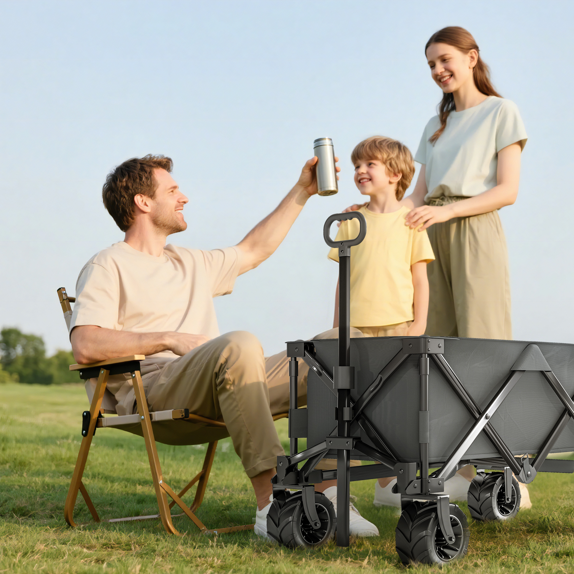 Outsunny Handkar, opvouwbaar, 360° tuinwagen, lichtgewicht met telescopisch handvat, voor strand en tuin, 80 x 45 x 100 cm, Metaal, Oxford | Aosom.nl afbeelding