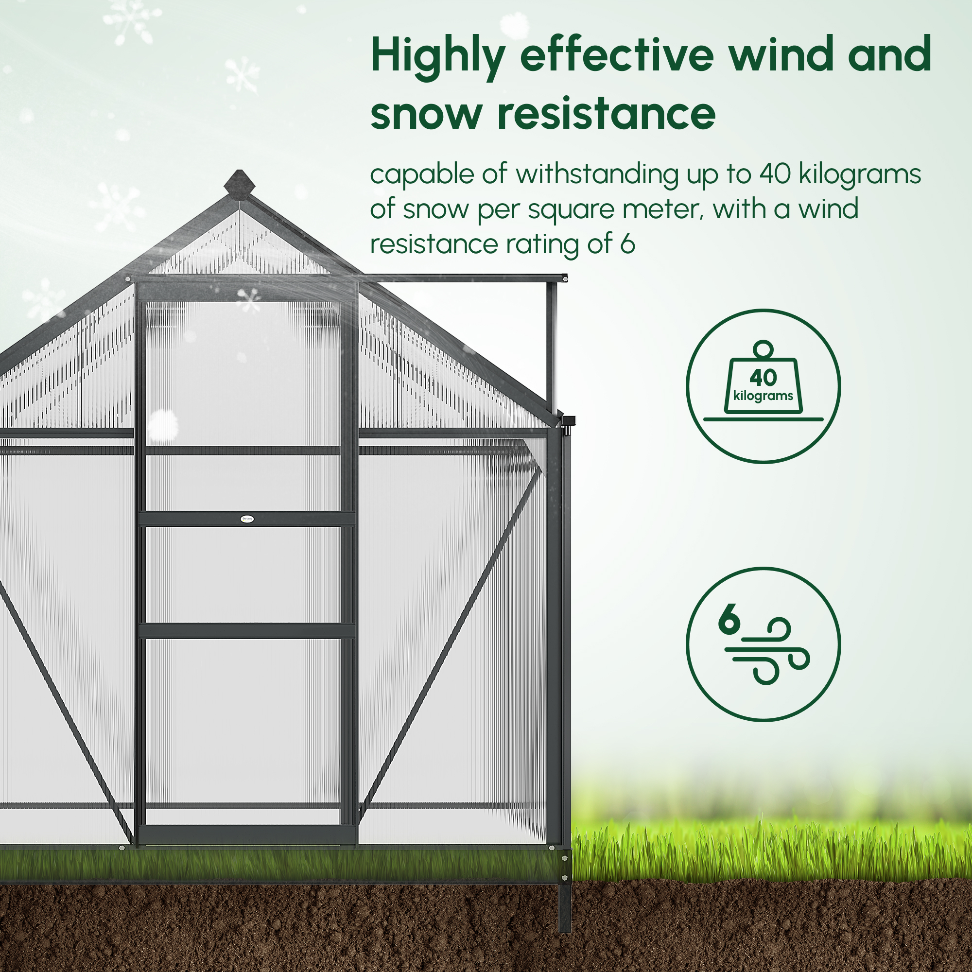 Outsunny 6 x 4ft Polycarbonate Greenhouse, Large Walk-In Green House with Slide Door and Window, Garden Plants Grow House with Aluminium Frame and Foundation, Grey 7