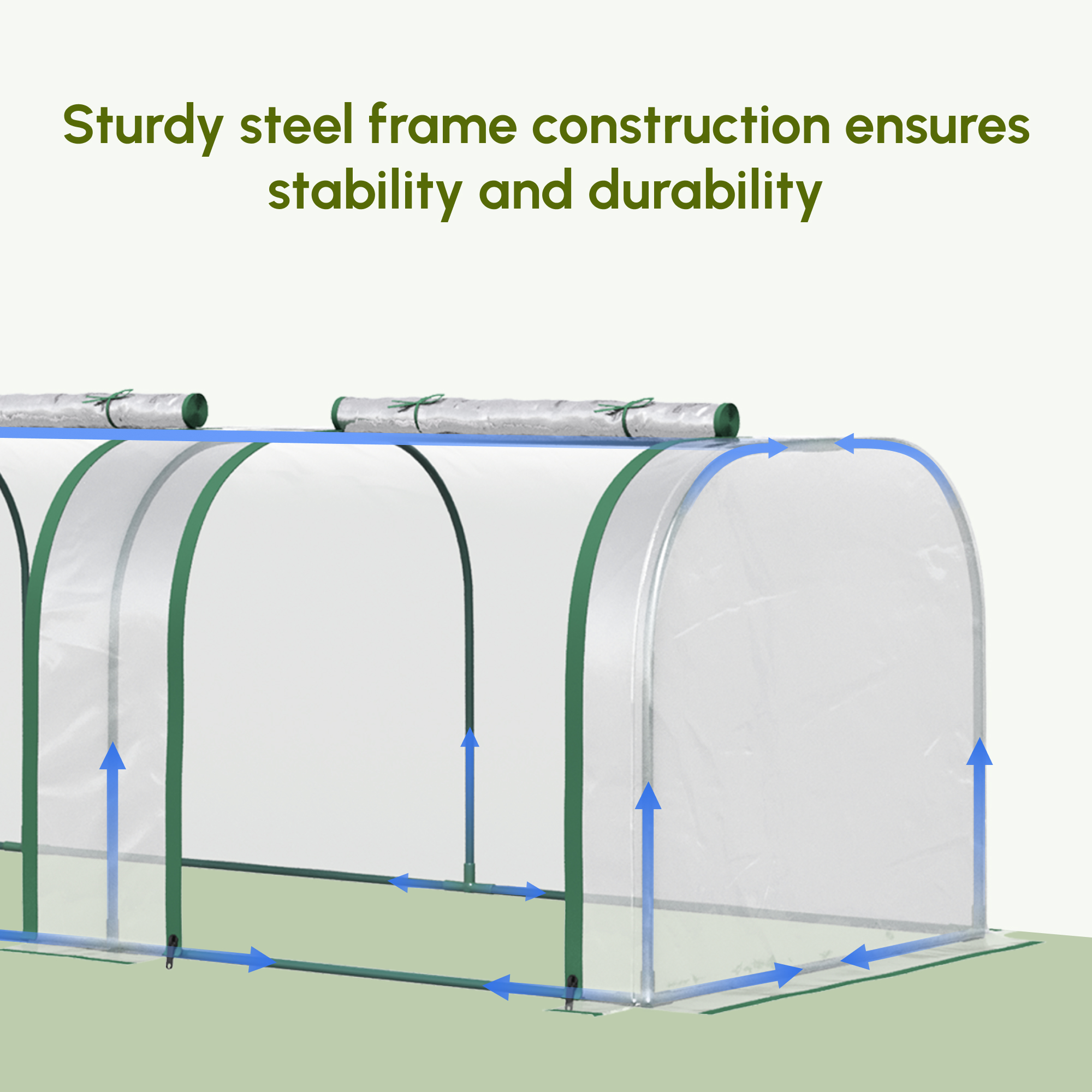 Outsunny PVC Tunnel Greenhouse Green Grow House Steel Frame for Garden Backyard with Zipper Doors 295x100x80 cm, Clear 5