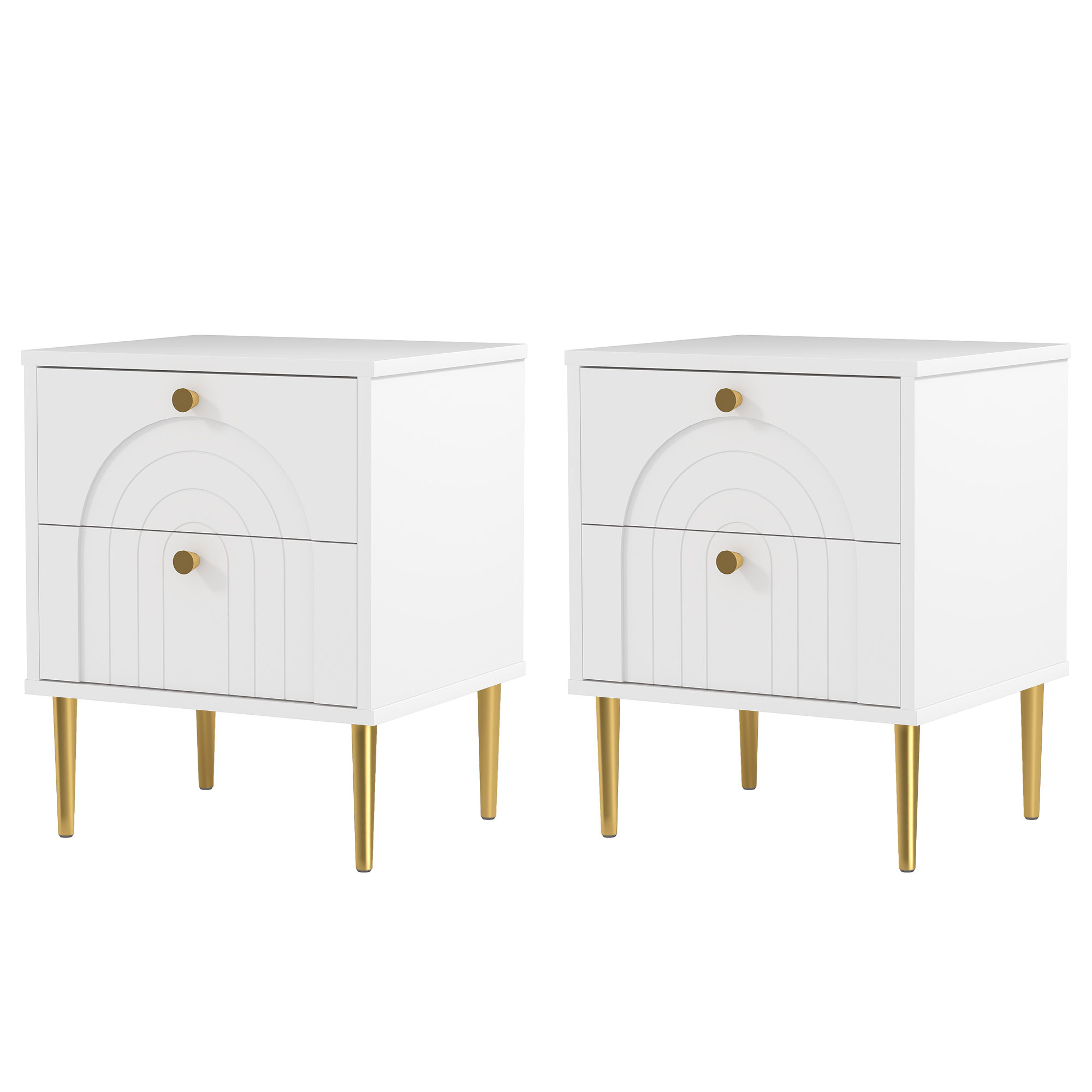 HOMCOM Lot de 2 tables de chevet avec 2 tiroirs et pieds en acier pour chambre à coucher, salon - 40 x 35 x 50 cm, blanc
