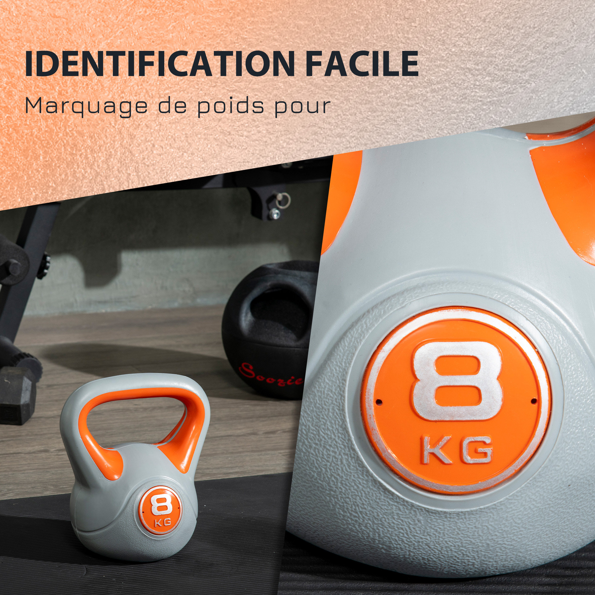 Haltere kettlebell SPORTNOW 8 kg orange pour musculation a la maison Haltere kettlebell SPORTNOW 8 kg orange pour musculation a la maison