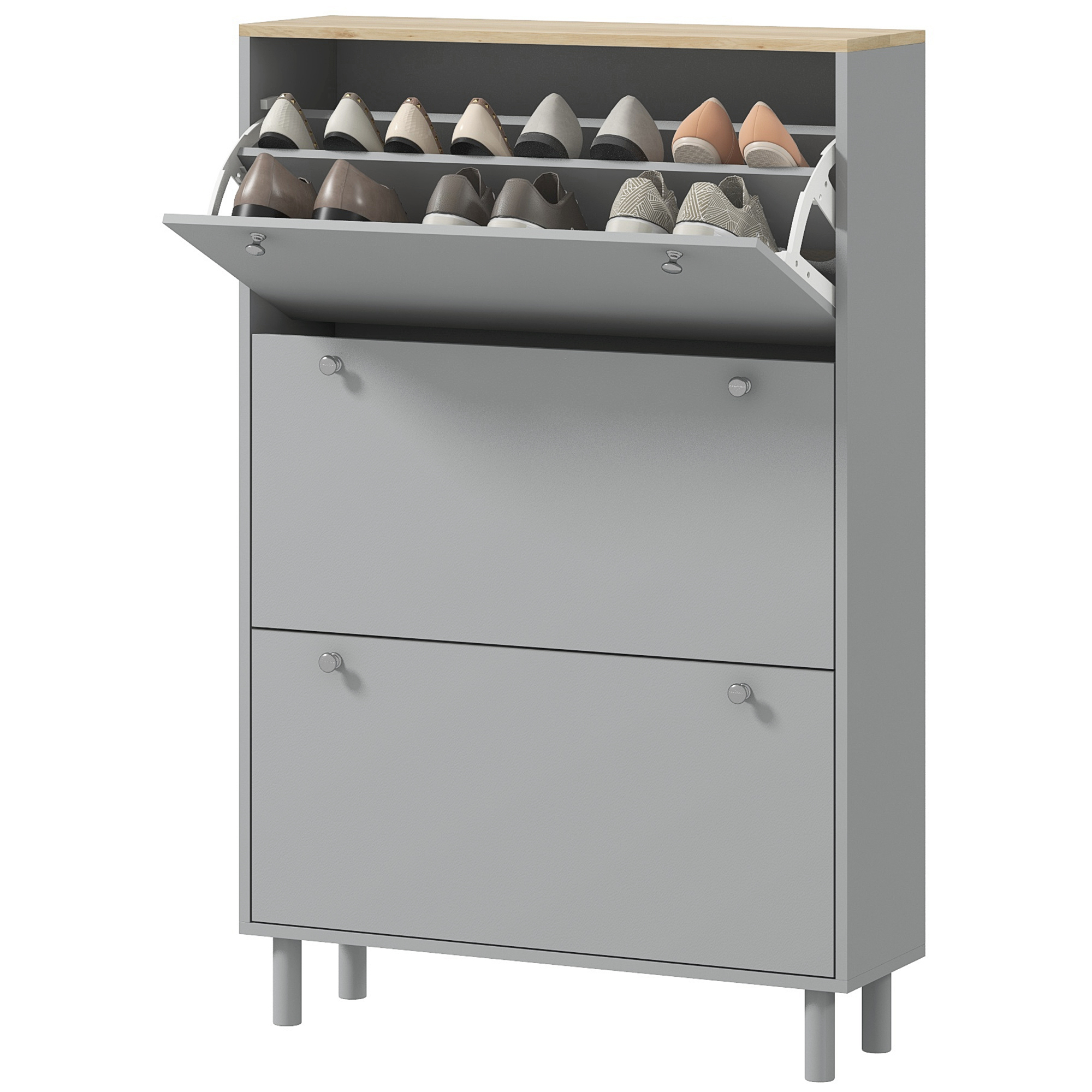 HOMCOM Meuble à chaussures 24 paires avec 3 tiroirs rabattables et étagères réglables, 80x23,5x121cm, gris