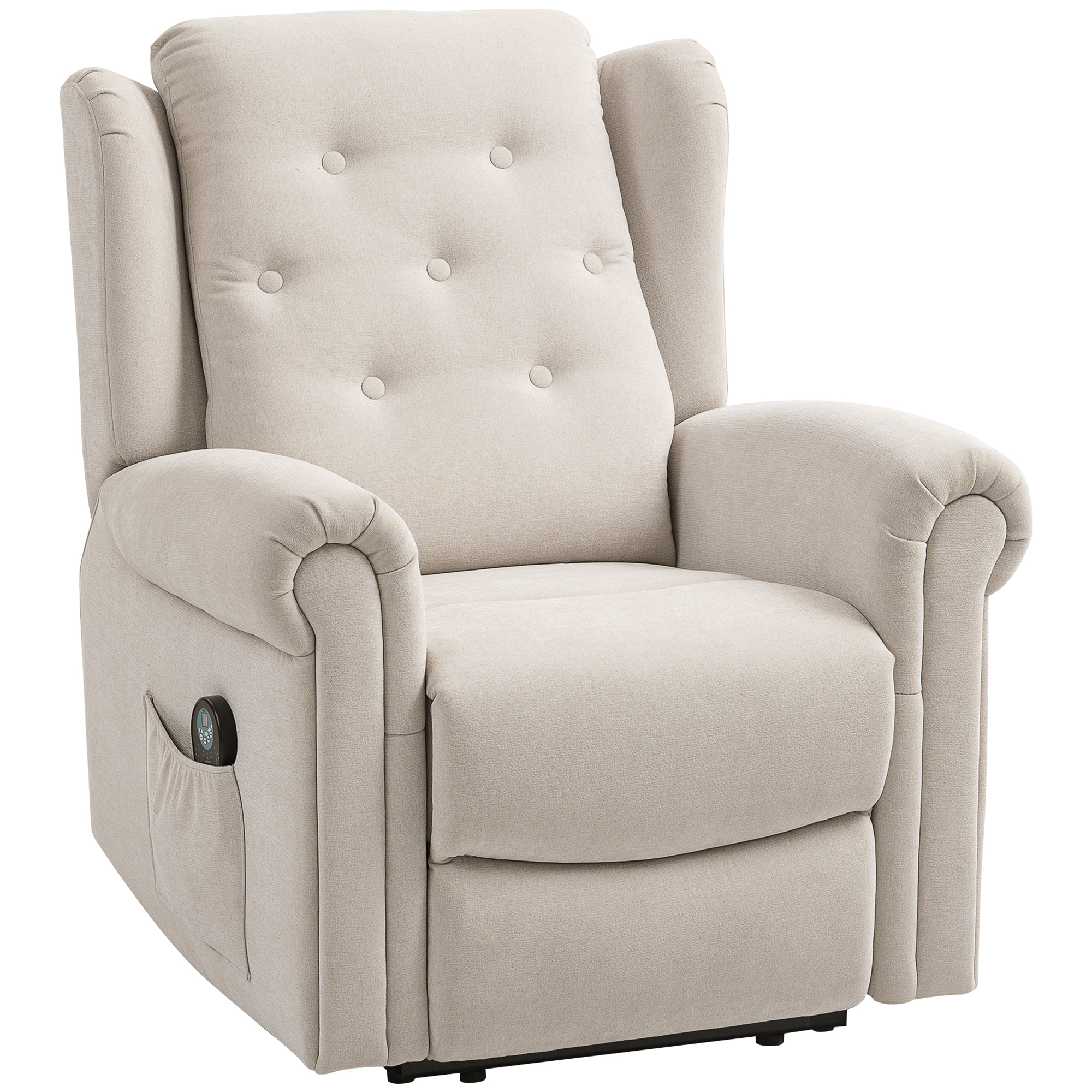 HOMCOM Fauteuil relax électrique massant et chauffant avec dossier et repose-pieds réglable manuellement, poche latérale, beige