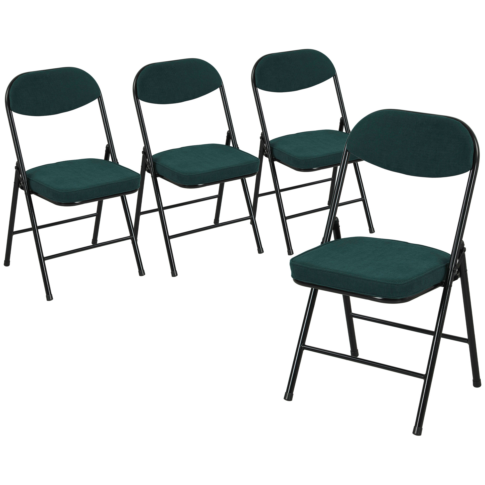 HOMCOM Set of Four Folding Corduroy Seat Chairs - Blue