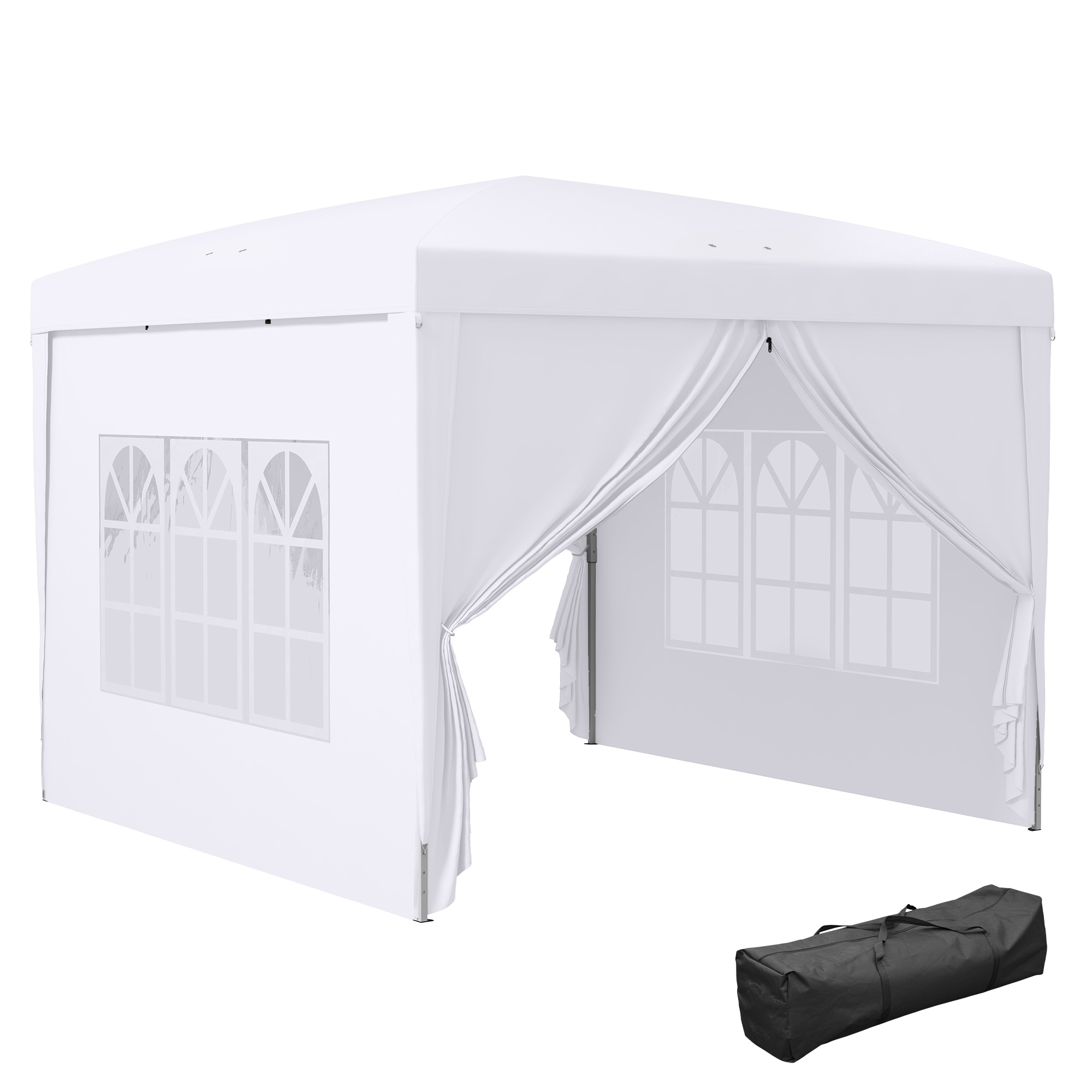 Outsunny Carpa Plegable con 4 Paredes Desmontables 3x3m Cenador de Jardín con 2 Ventanas Visibles 2 Puertas con Cremallera Blanco | Aosom España