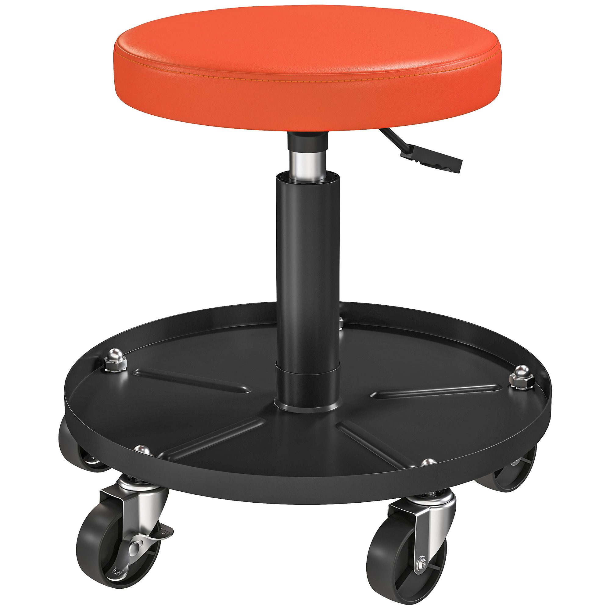 HOMCOM Tabouret d'atelier à 5 roulettes pivotantes 360°, hauteur réglable 38-50 cm, avec plateau, 38 x 38 x 38-50 cm, orange