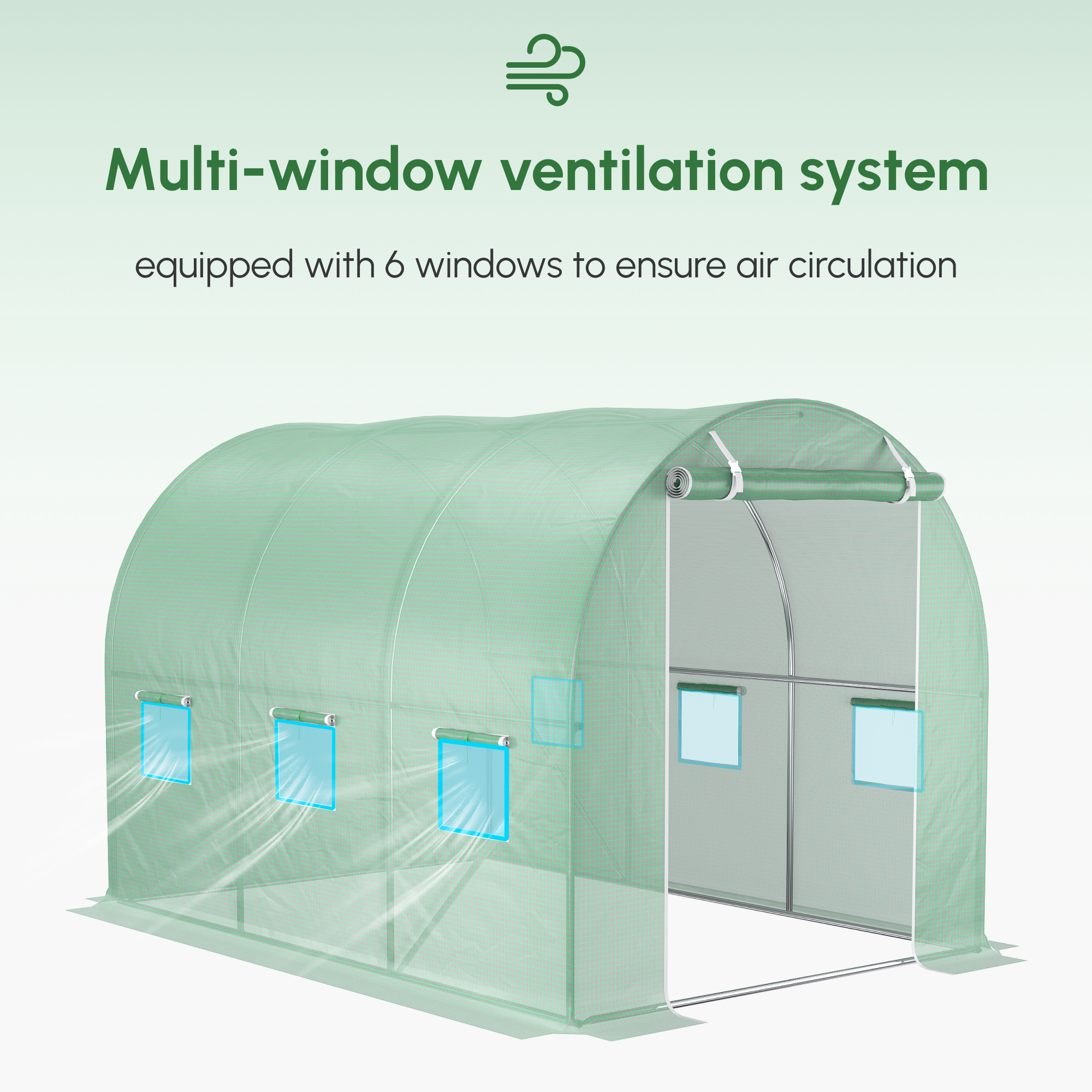 Outsunny 3 x 2 x 2m Greenhouse Replacement Cover ONLY Winter Garden Plant PE Cover for Tunnel Walk-in Greenhouse with Roll-up Windows Door Outdoor, Green 6