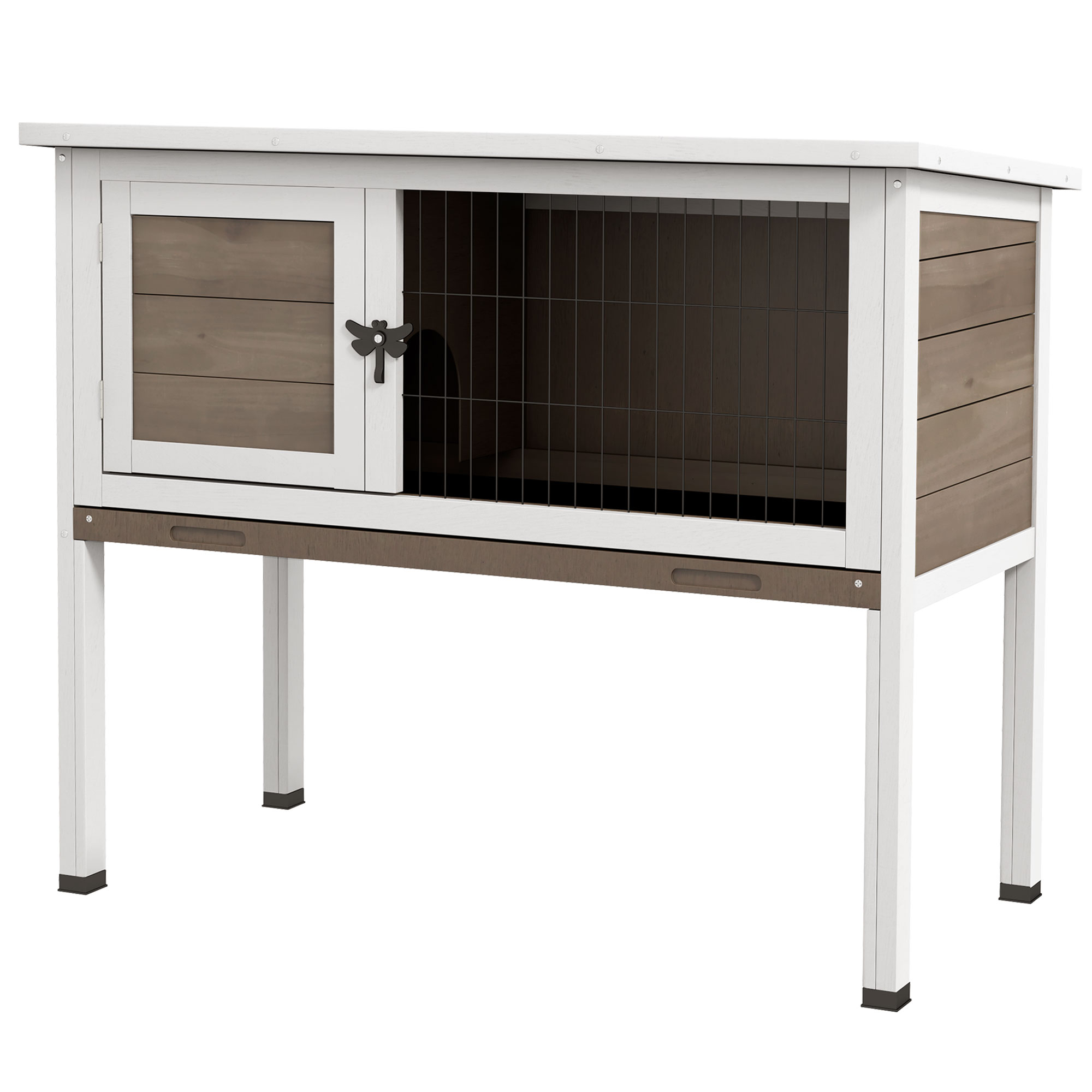 PawHut Elevated Fir Wood Guinea Pigs Hutches Tray Openable Asphalt Roof Outdoor Pet Cage Grey