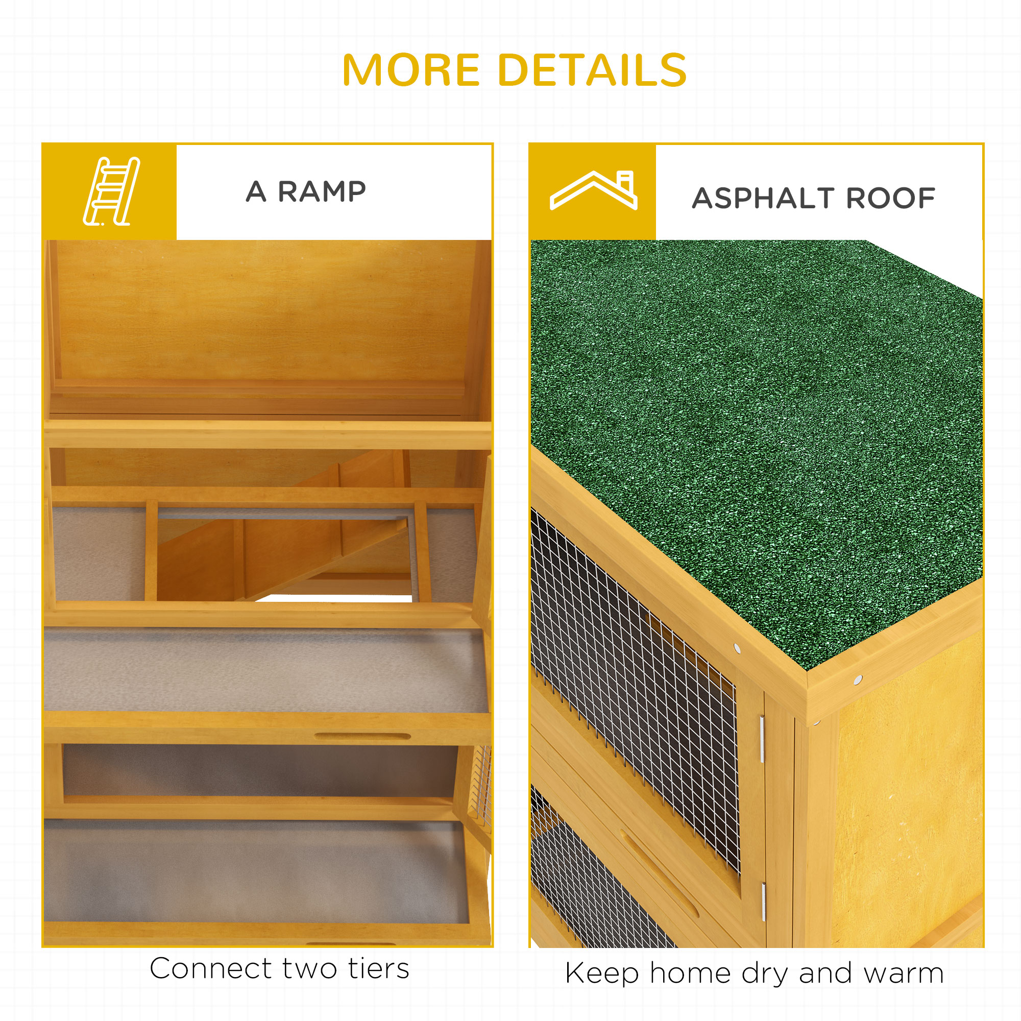PawHut Double Decker Rabbit Hutch 2 Tier Guinea Pig House Pet Cage Outdoor with Sliding-out Tray, 97 x 44 x 91cm, Yellow 7