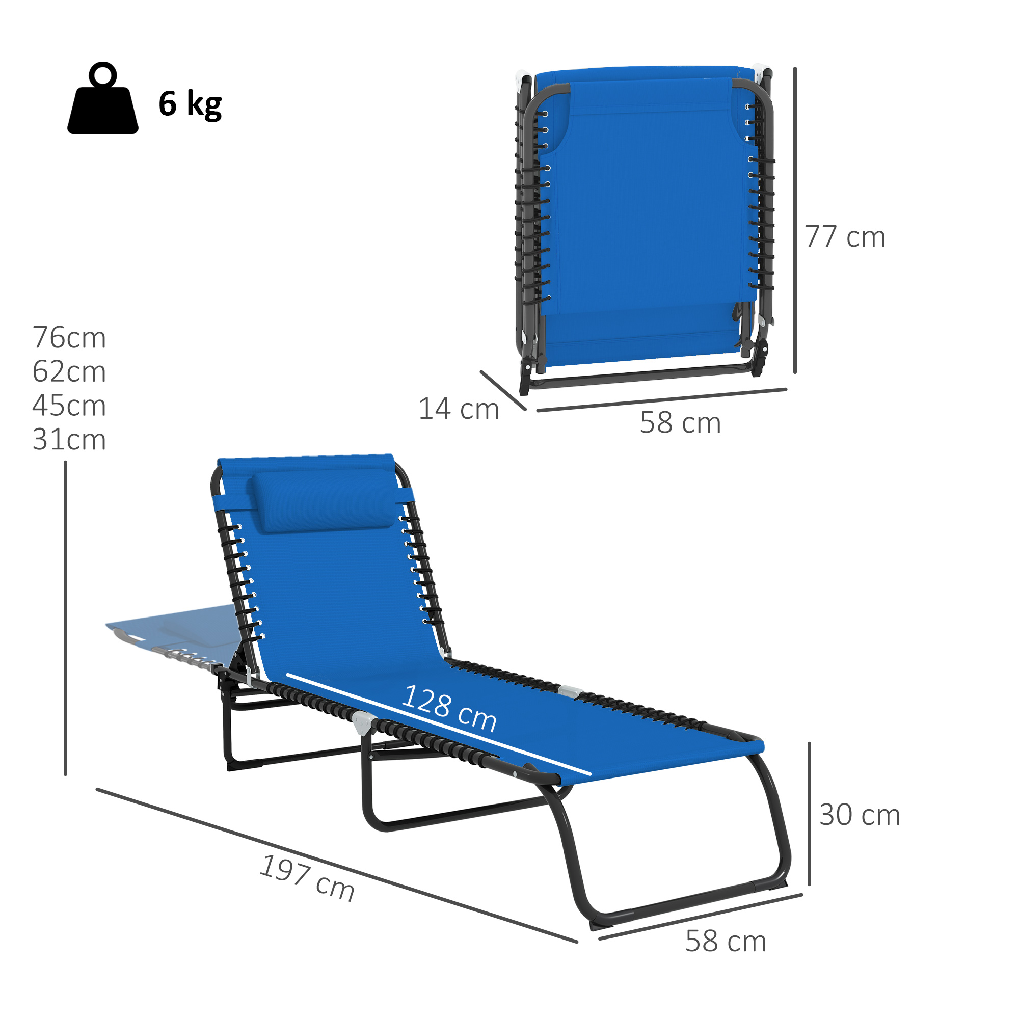 Outsunny Foldable Sun Lounger, Outdoor 4 Level Adjustable Backrest Reclining Chaise Chair, Steel Frame Recliner Chair for Camping, Hiking, Navy Blue 3